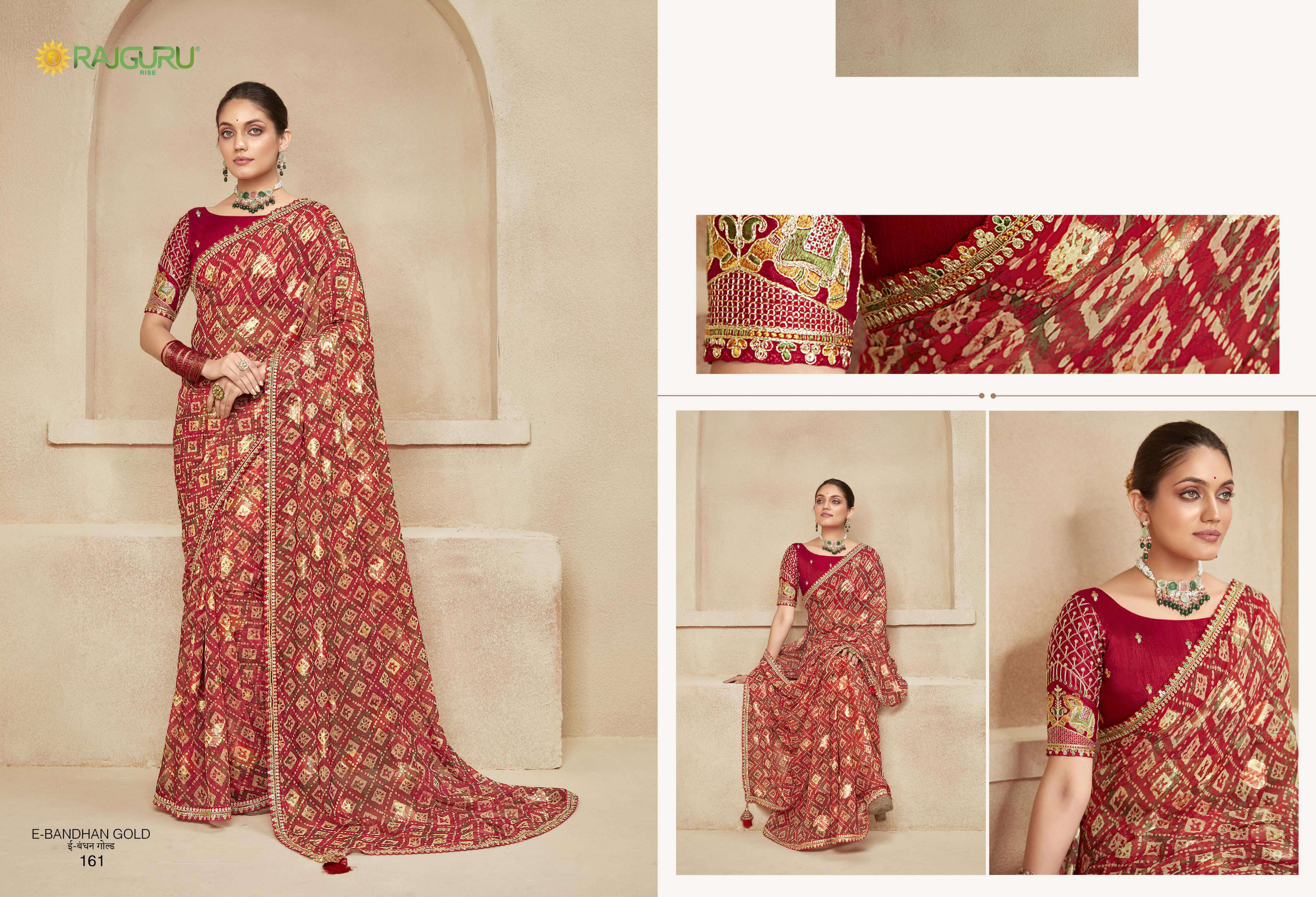 RAJGURU  PRESENTS BANDHAN GOLD FUNCTION WEAR FANCY WORK SAREES CATALOG WHOLESALER AND EXPORTER IN SURAT 