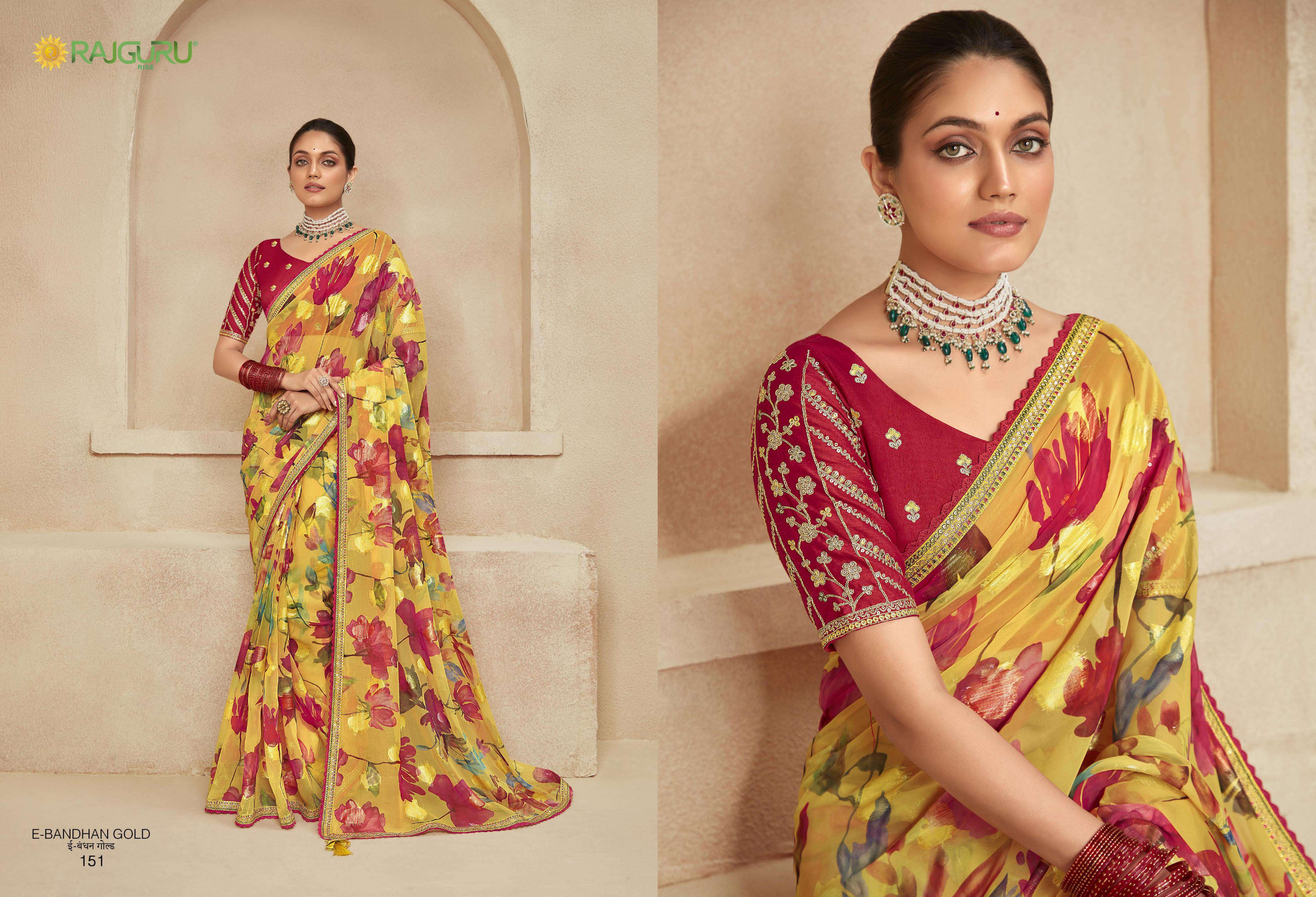 RAJGURU  PRESENTS BANDHAN GOLD FUNCTION WEAR FANCY WORK SAREES CATALOG WHOLESALER AND EXPORTER IN SURAT 