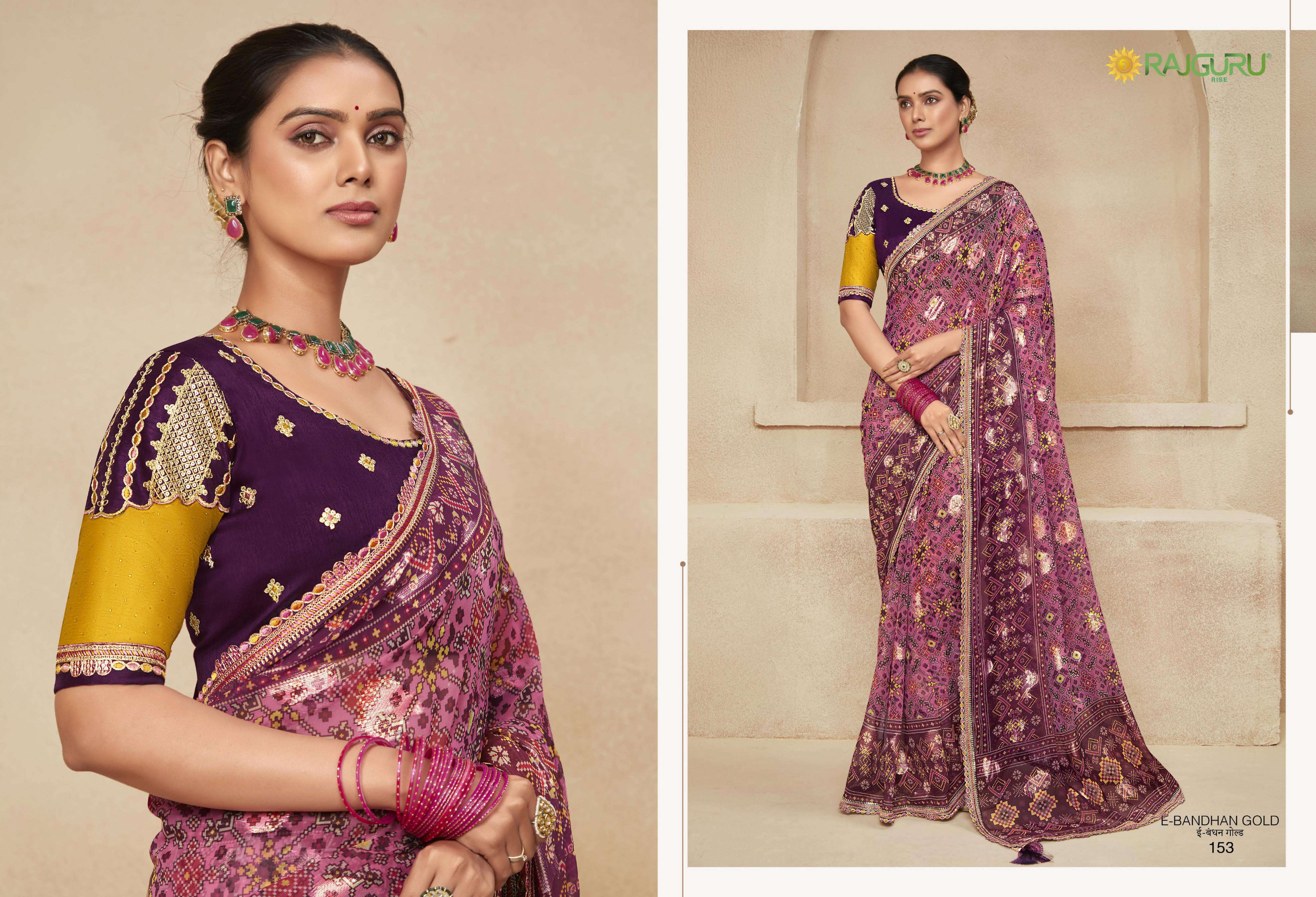 RAJGURU  PRESENTS BANDHAN GOLD FUNCTION WEAR FANCY WORK SAREES CATALOG WHOLESALER AND EXPORTER IN SURAT 