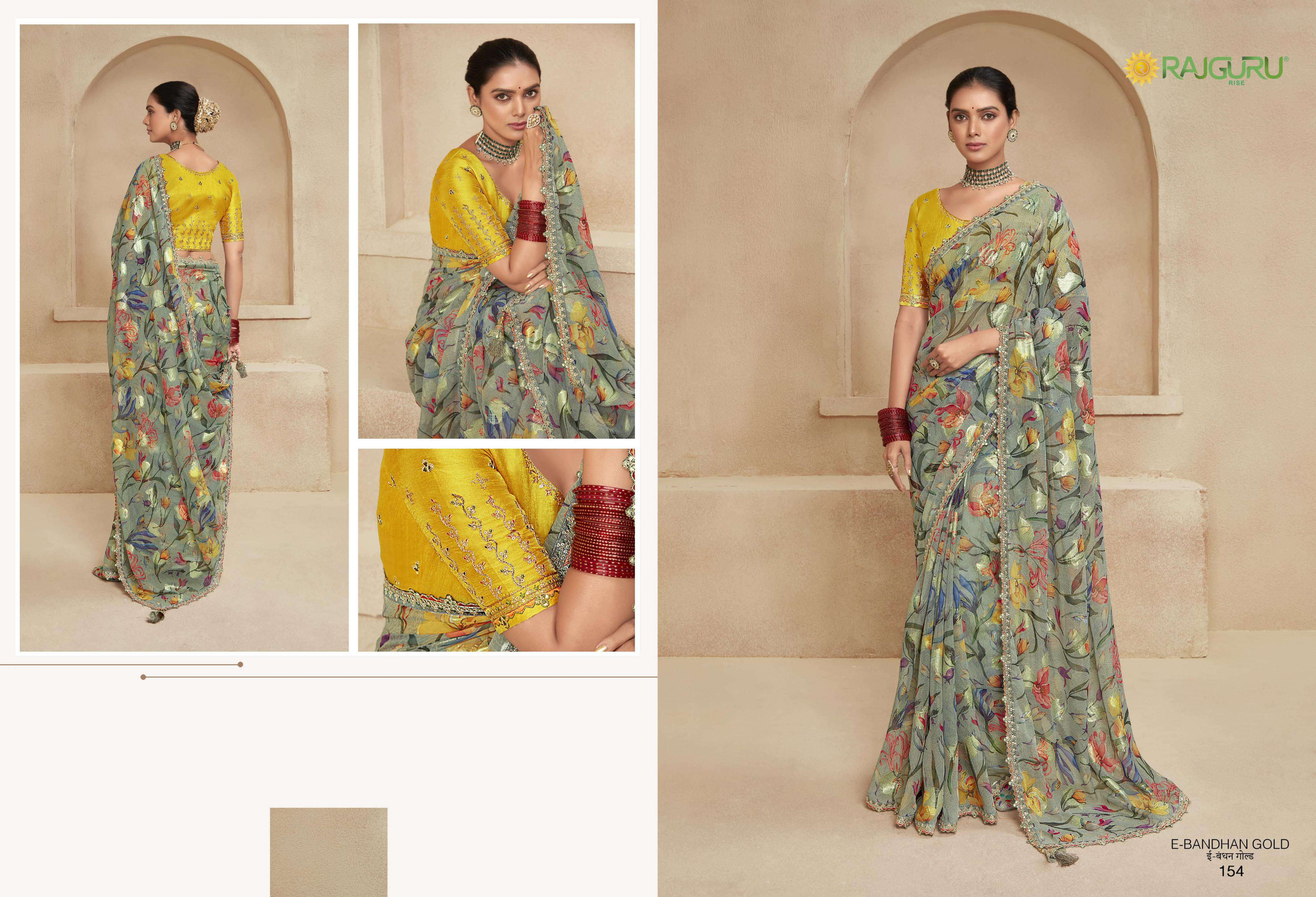 RAJGURU  PRESENTS BANDHAN GOLD FUNCTION WEAR FANCY WORK SAREES CATALOG WHOLESALER AND EXPORTER IN SURAT 