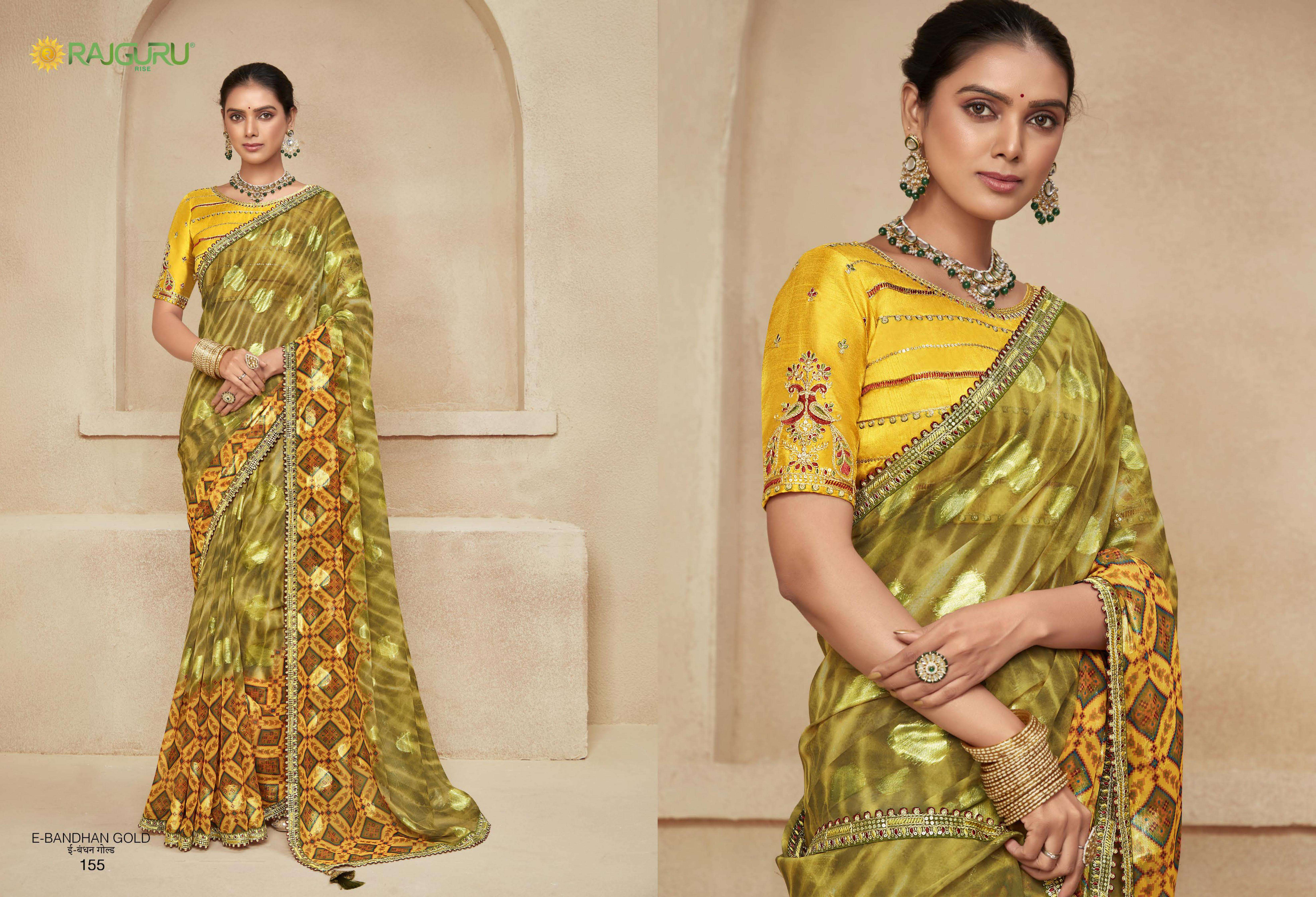RAJGURU  PRESENTS BANDHAN GOLD FUNCTION WEAR FANCY WORK SAREES CATALOG WHOLESALER AND EXPORTER IN SURAT 