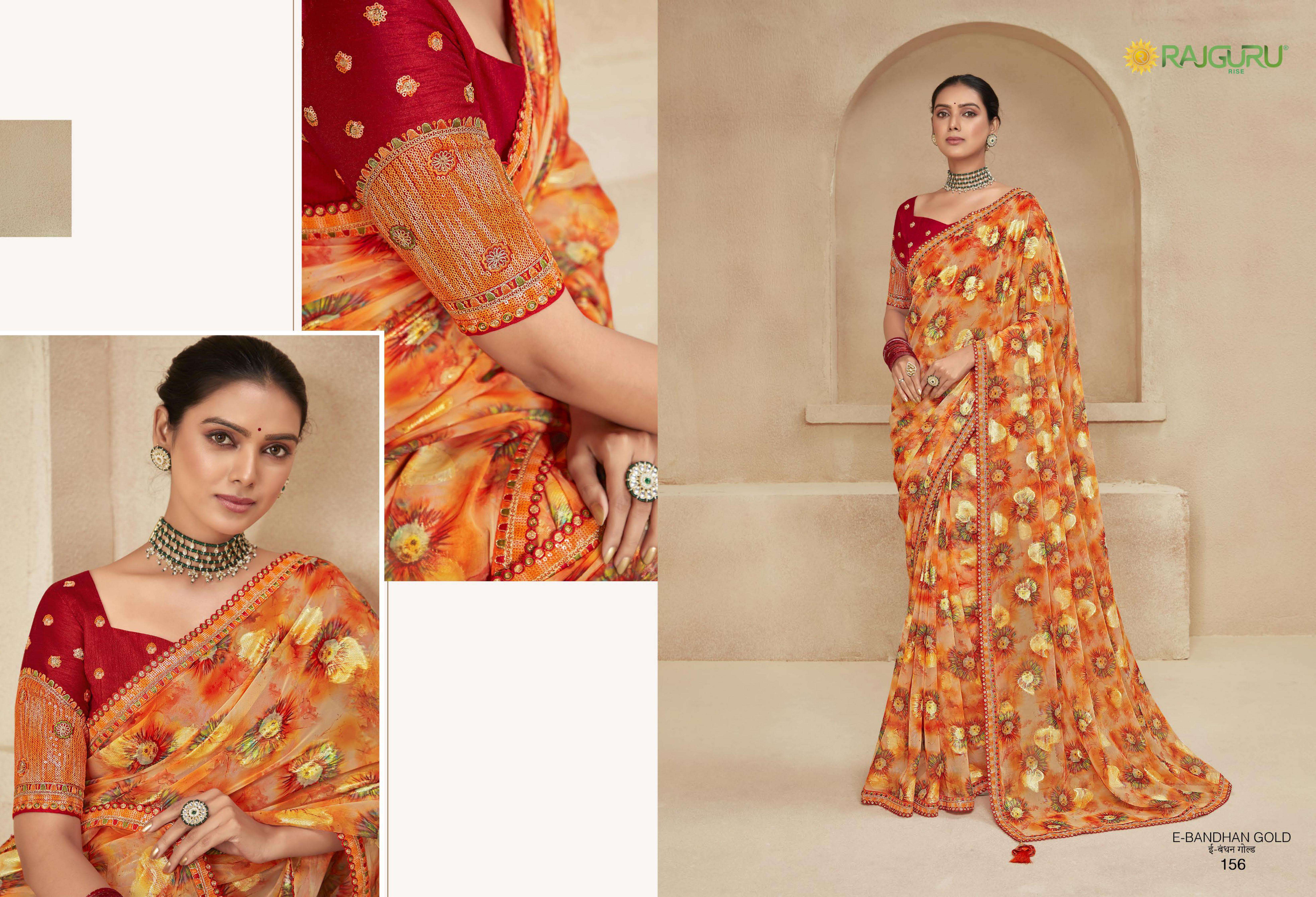 RAJGURU  PRESENTS BANDHAN GOLD FUNCTION WEAR FANCY WORK SAREES CATALOG WHOLESALER AND EXPORTER IN SURAT 