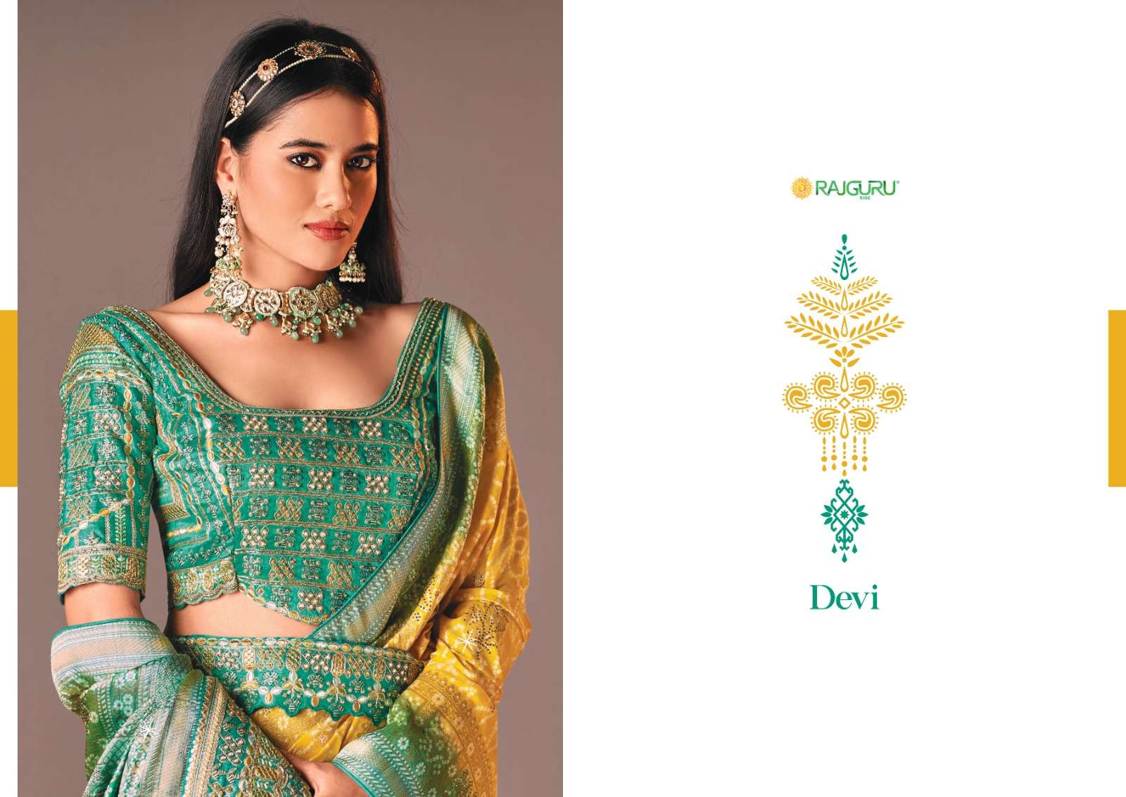 RAJGURU PRESENTS DEVI DESIGNER FANCY SAREES WITH DOUBLE BLOUSE CATALOG WHOLESALER AND EXPORTER IN SURAT 