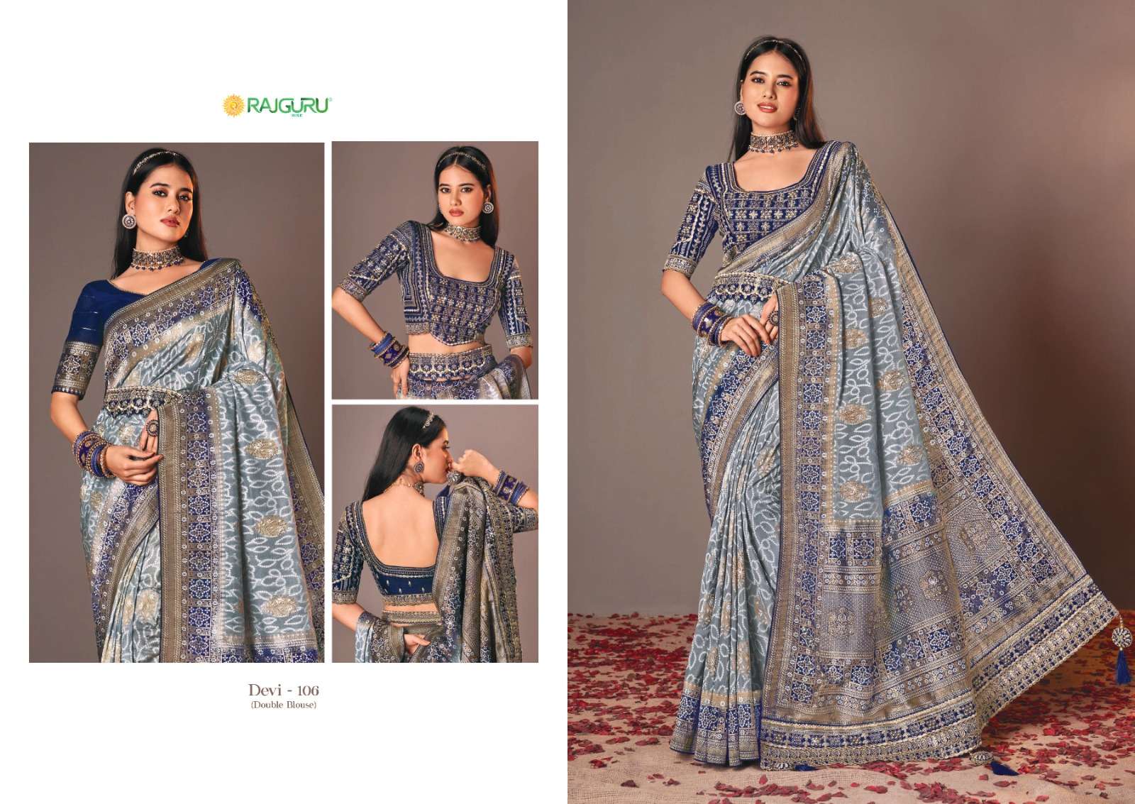 RAJGURU PRESENTS DEVI DESIGNER FANCY SAREES WITH DOUBLE BLOUSE CATALOG WHOLESALER AND EXPORTER IN SURAT 