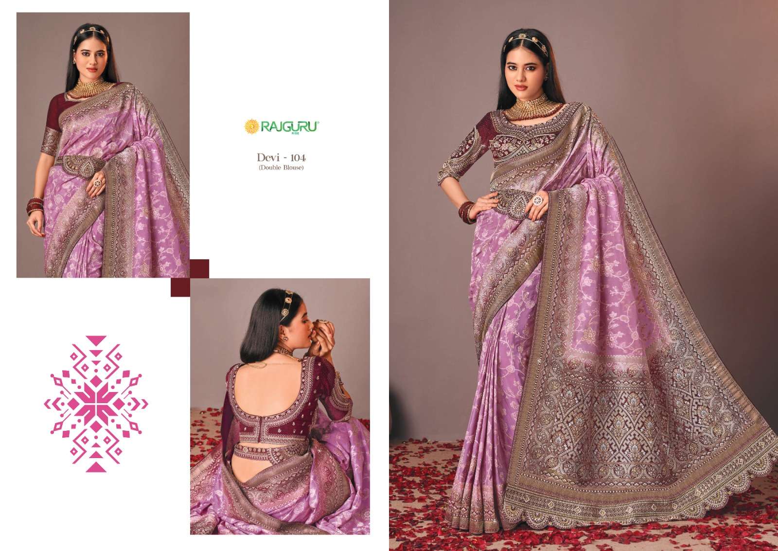 RAJGURU PRESENTS DEVI DESIGNER FANCY SAREES WITH DOUBLE BLOUSE CATALOG WHOLESALER AND EXPORTER IN SURAT 