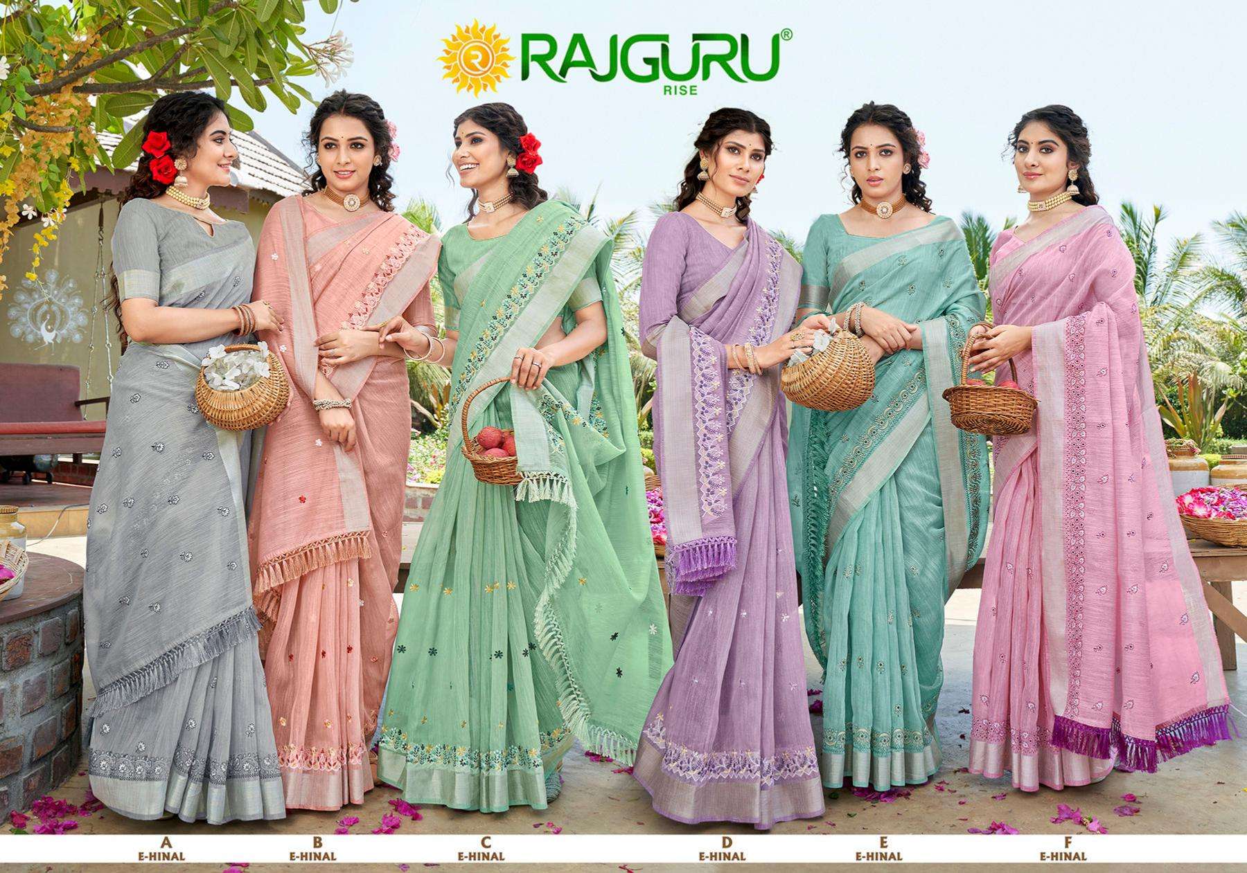 RAJGURU PRESENTS E-HINAL DESIGNER FANCY SEMI COTTON SAREES CATALOG WHOLESALER AND EXPORTER IN SURAT 