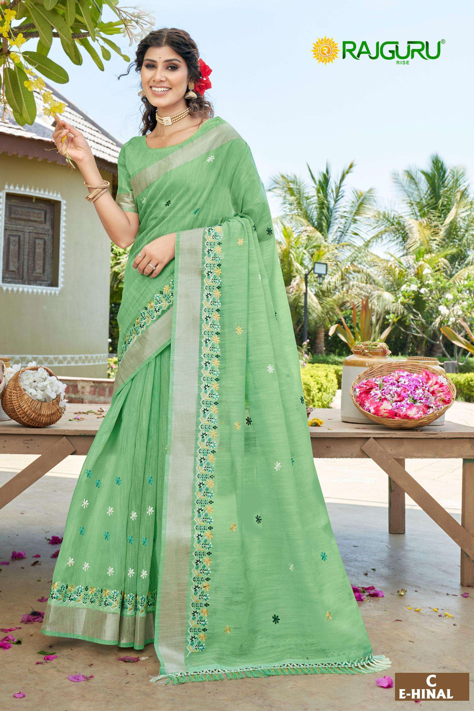 RAJGURU PRESENTS E-HINAL DESIGNER FANCY SEMI COTTON SAREES CATALOG WHOLESALER AND EXPORTER IN SURAT 