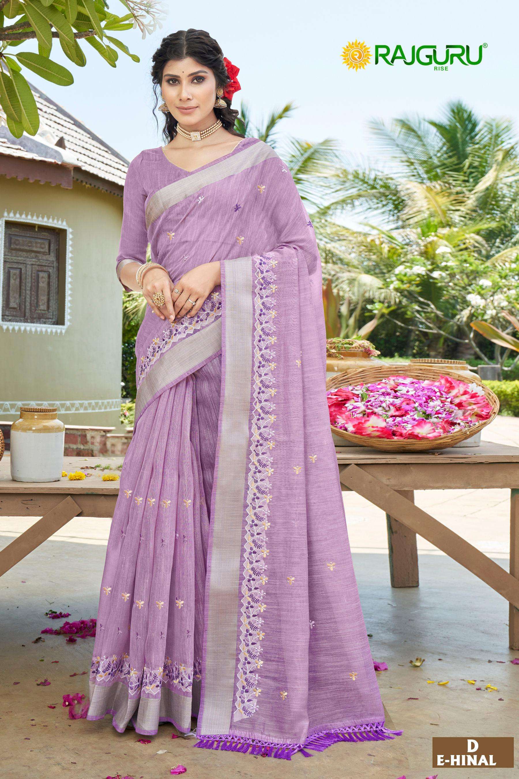 RAJGURU PRESENTS E-HINAL DESIGNER FANCY SEMI COTTON SAREES CATALOG WHOLESALER AND EXPORTER IN SURAT 