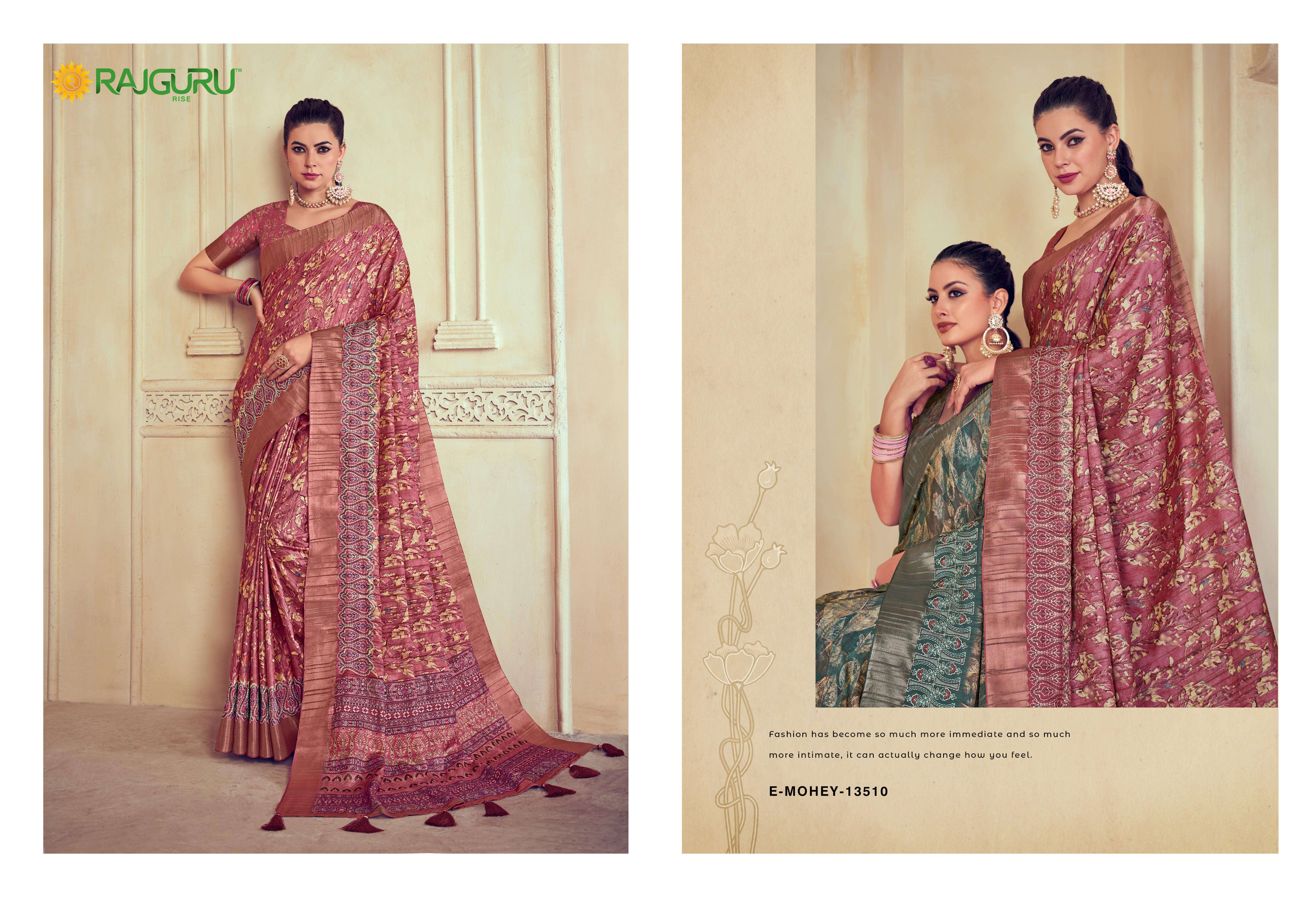 RAJGURU PRESENTS E-MOHEY FANCY DESIGNER SAREES CATALOG WHOLESALER AND EXPORTER IN SURAT