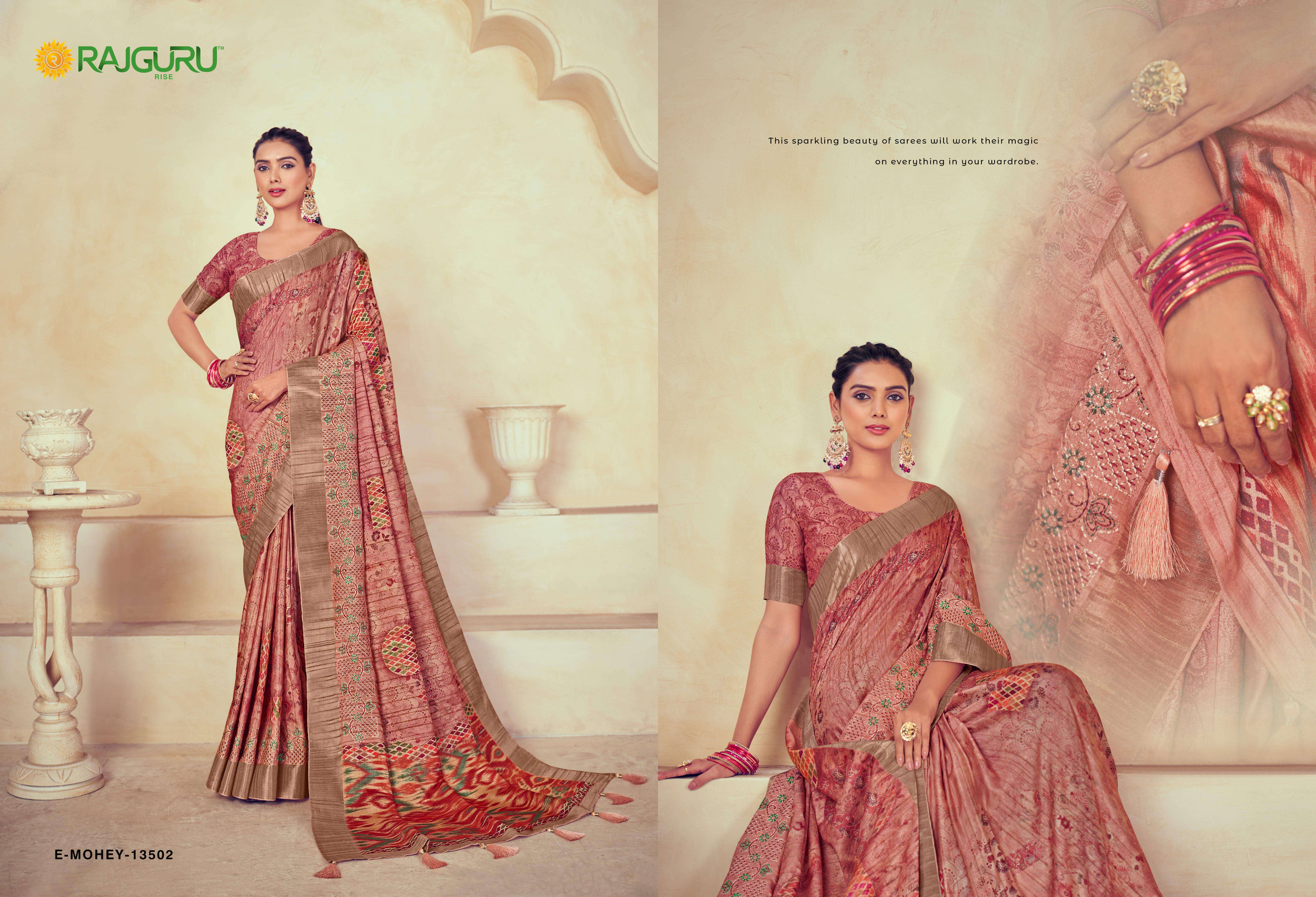 RAJGURU PRESENTS E-MOHEY FANCY DESIGNER SAREES CATALOG WHOLESALER AND EXPORTER IN SURAT