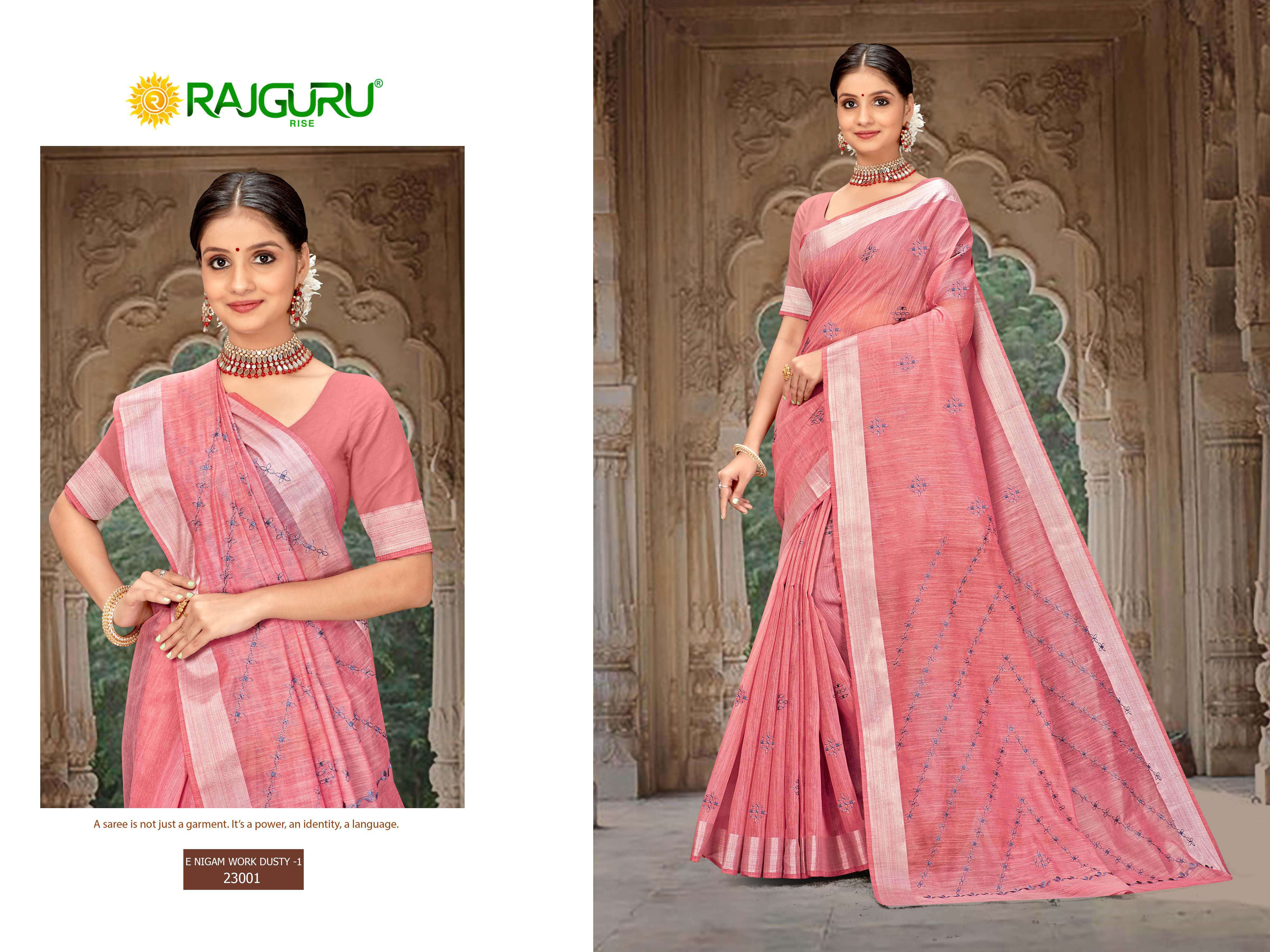RAJGURU  PRESENTS E-NISAM WORK DUSTY-1 FUNCTION WEAR FANCY WORK SAREES CATALOG WHOLESALER AND EXPORTER IN SURAT 