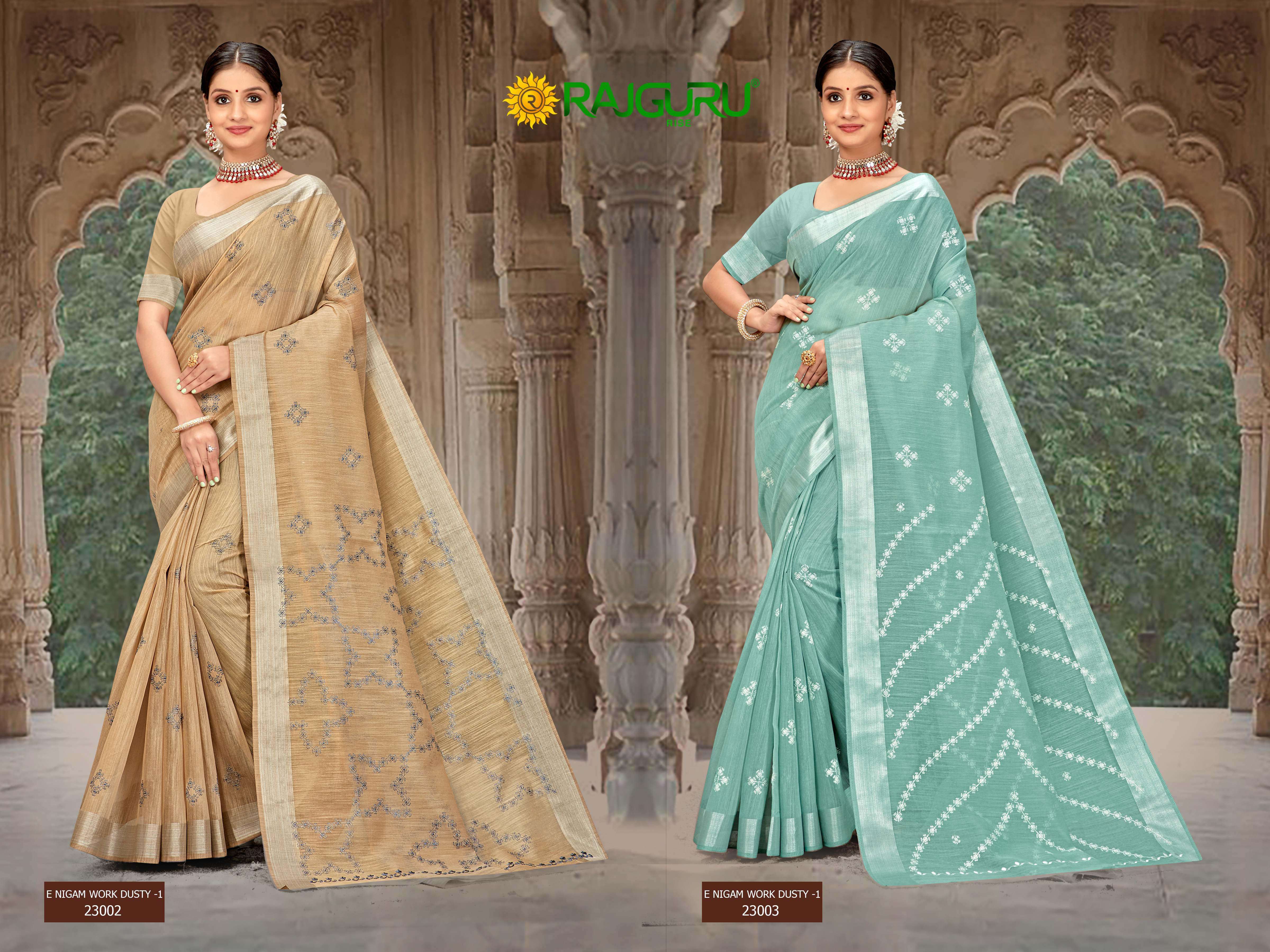 RAJGURU  PRESENTS E-NISAM WORK DUSTY-1 FUNCTION WEAR FANCY WORK SAREES CATALOG WHOLESALER AND EXPORTER IN SURAT 