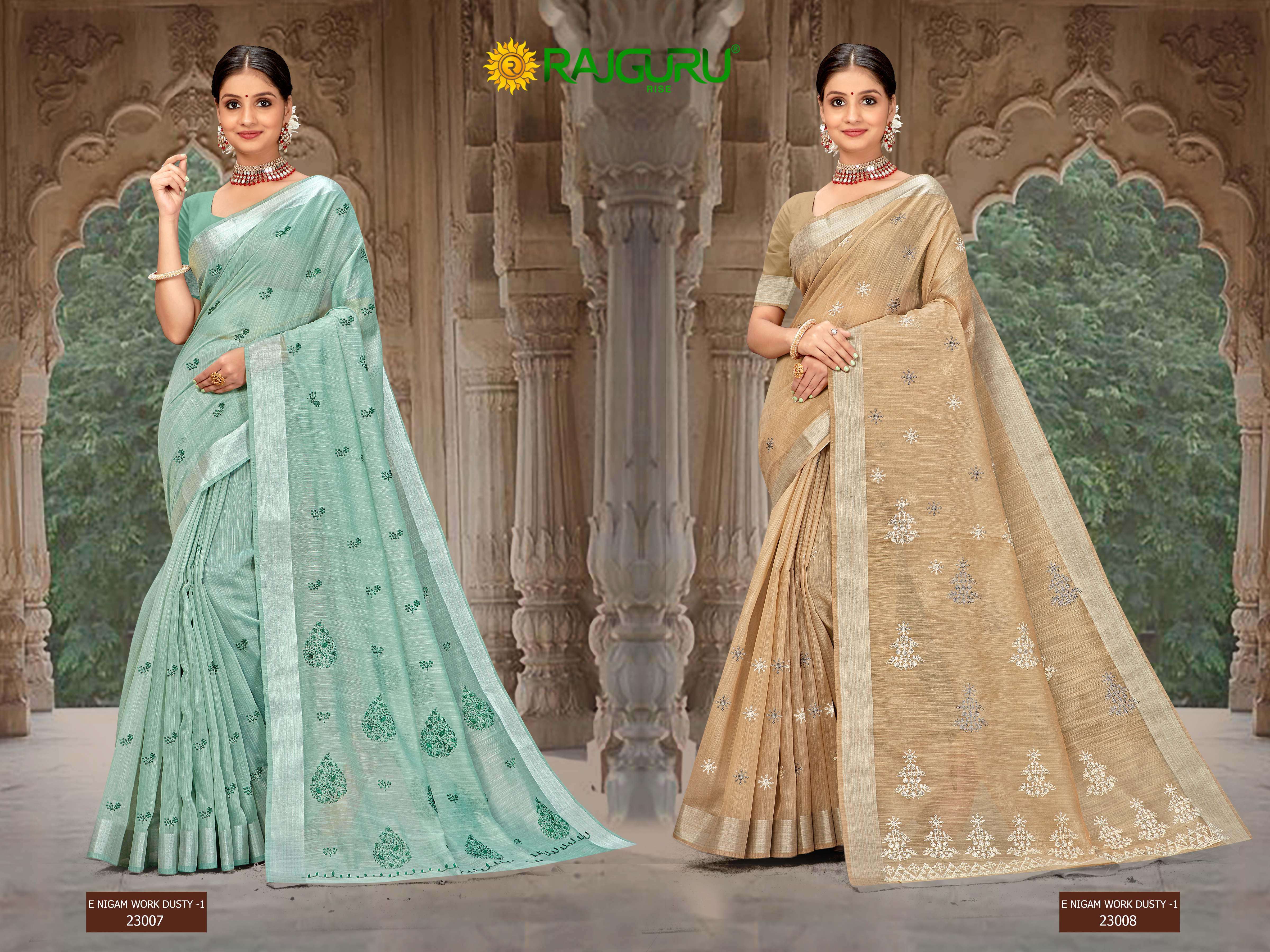 RAJGURU  PRESENTS E-NISAM WORK DUSTY-1 FUNCTION WEAR FANCY WORK SAREES CATALOG WHOLESALER AND EXPORTER IN SURAT 