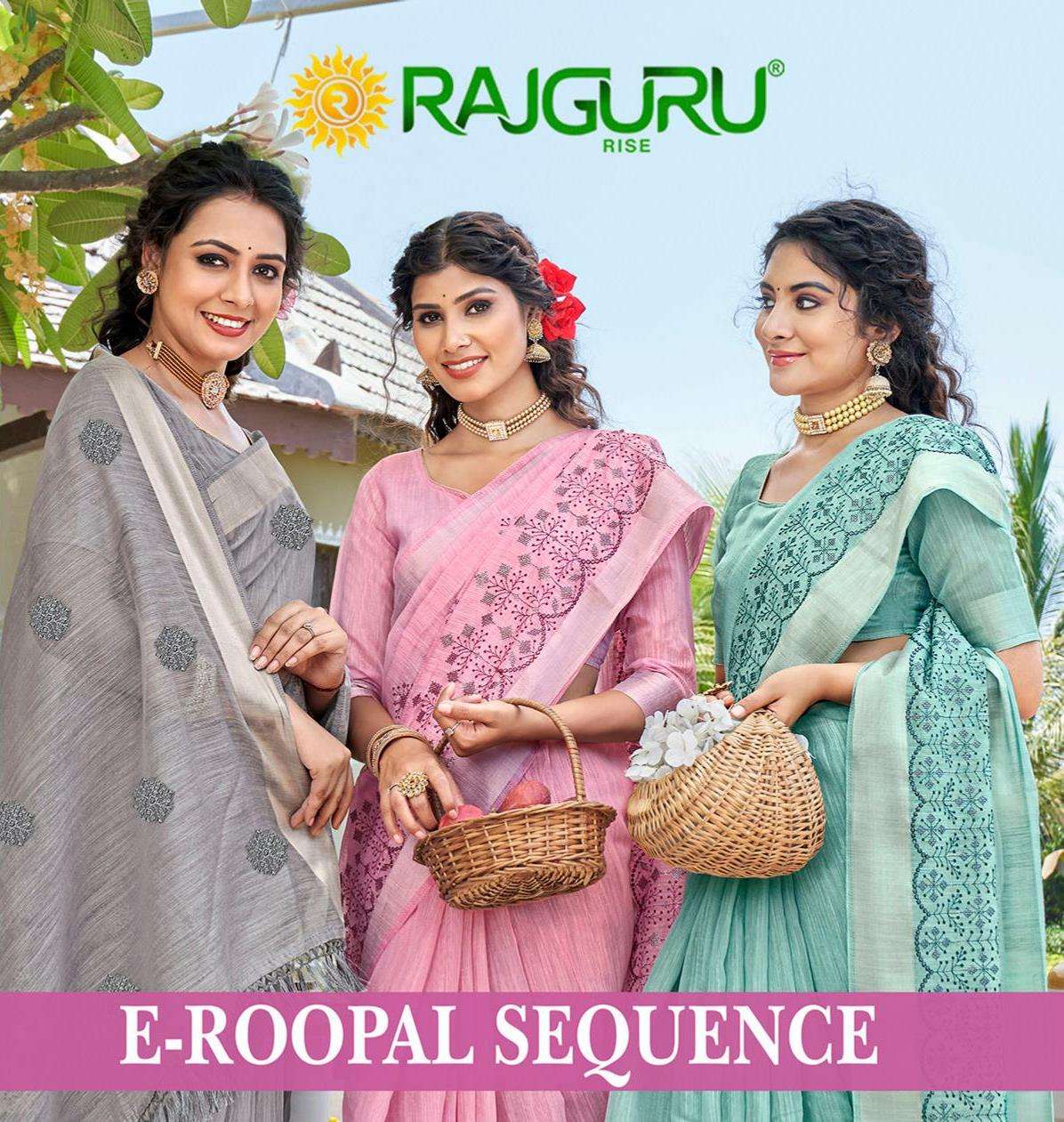 RAJGURU  PRESENTS E- ROOPAL SEQUENCE FUNCTION WEAR FANCY WORK SAREES CATALOG WHOLESALER AND EXPORTER IN SURAT 