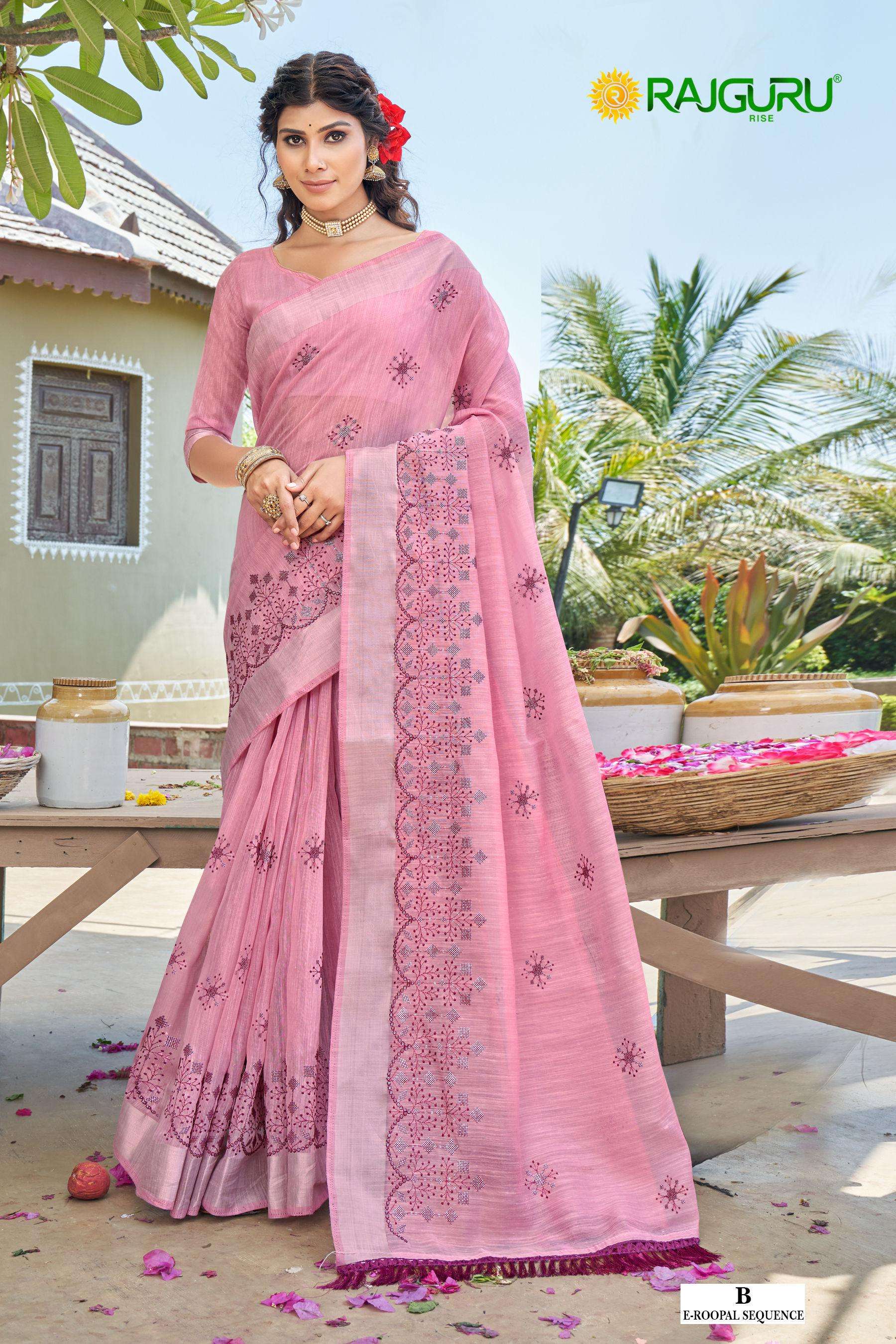 RAJGURU  PRESENTS E- ROOPAL SEQUENCE FUNCTION WEAR FANCY WORK SAREES CATALOG WHOLESALER AND EXPORTER IN SURAT 