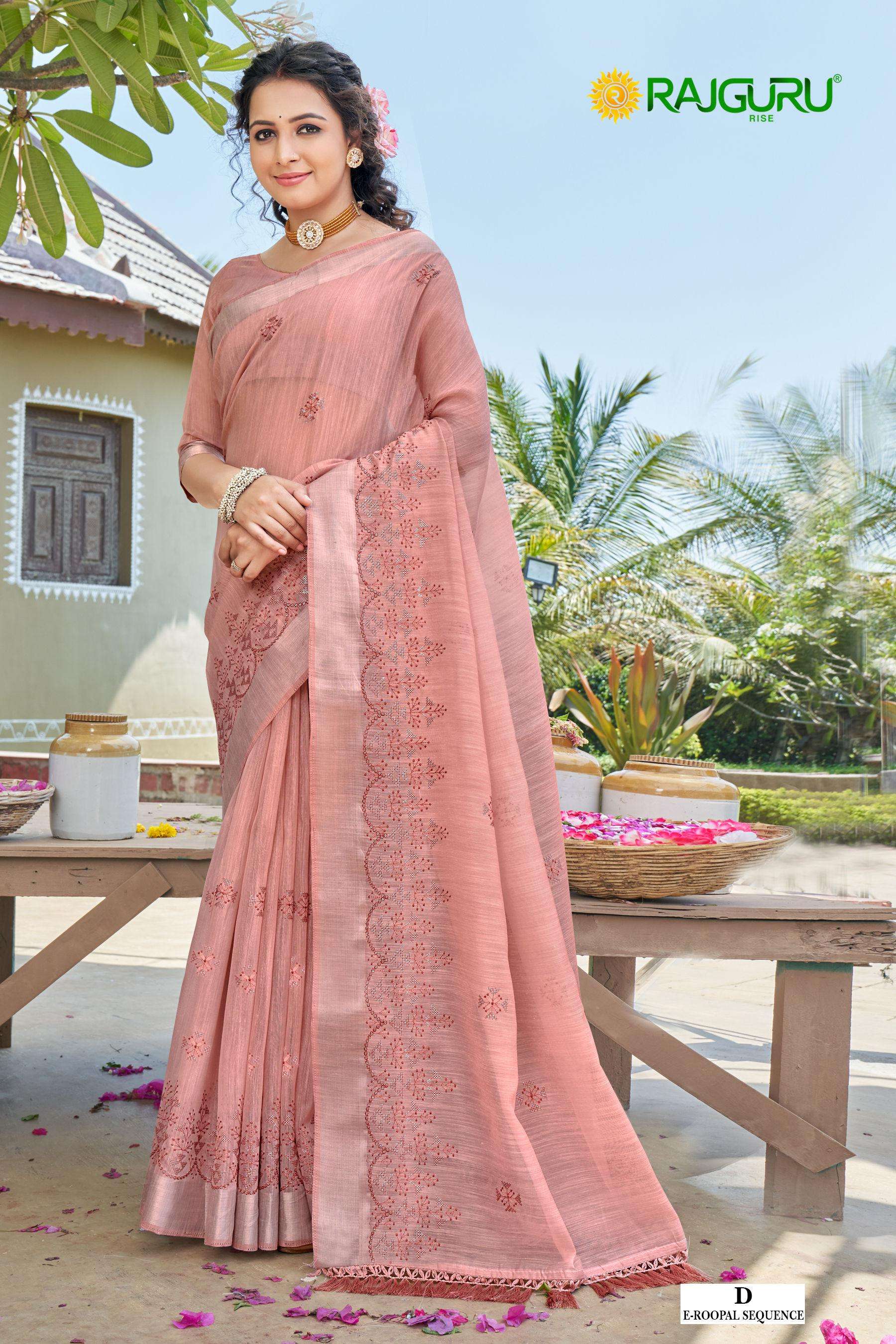 RAJGURU  PRESENTS E- ROOPAL SEQUENCE FUNCTION WEAR FANCY WORK SAREES CATALOG WHOLESALER AND EXPORTER IN SURAT 
