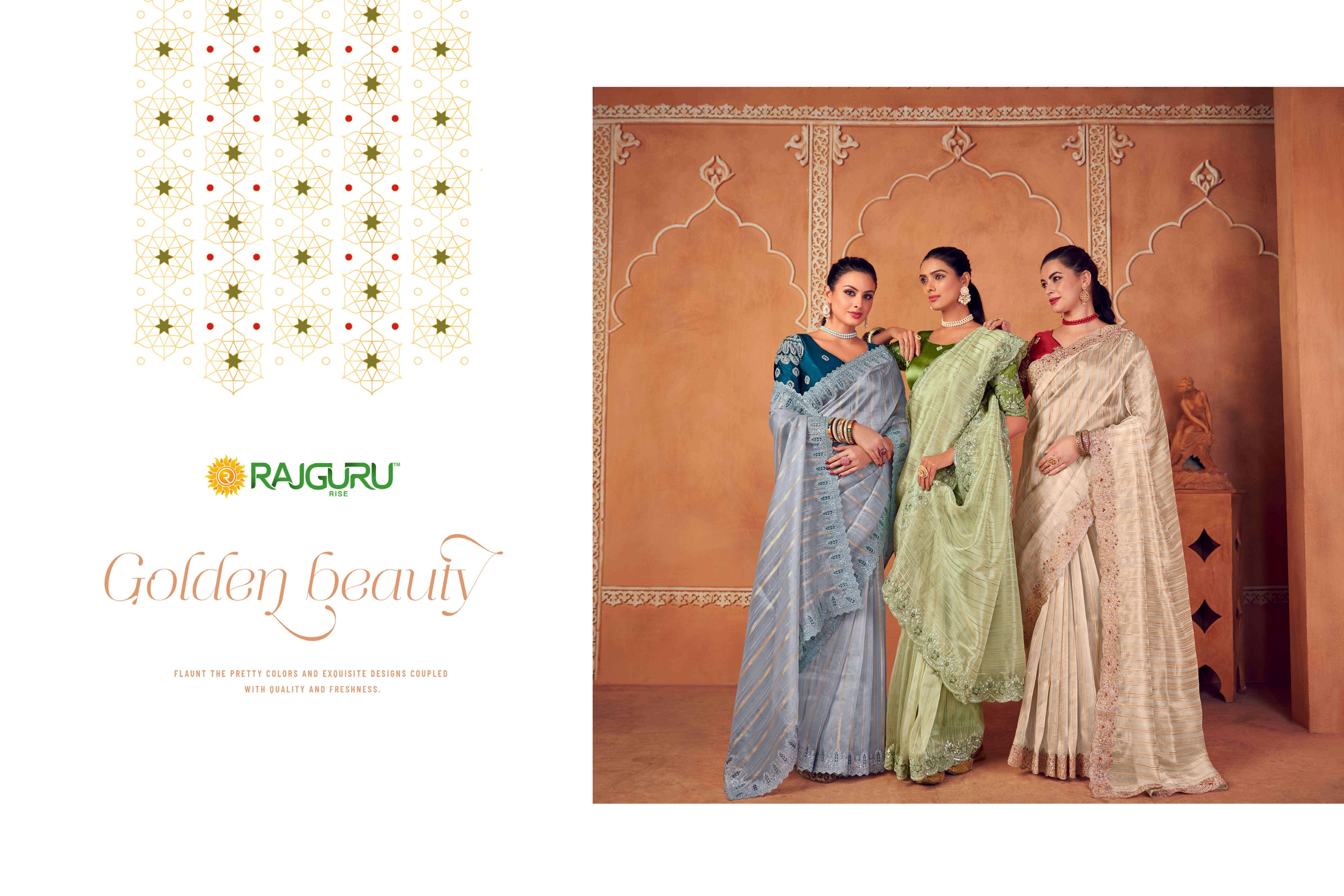 RAJGURU  PRESENTS GEMINI SEQUENCE FUNCTION WEAR FANCY WORK SAREES CATALOG WHOLESALER AND EXPORTER IN SURAT 
