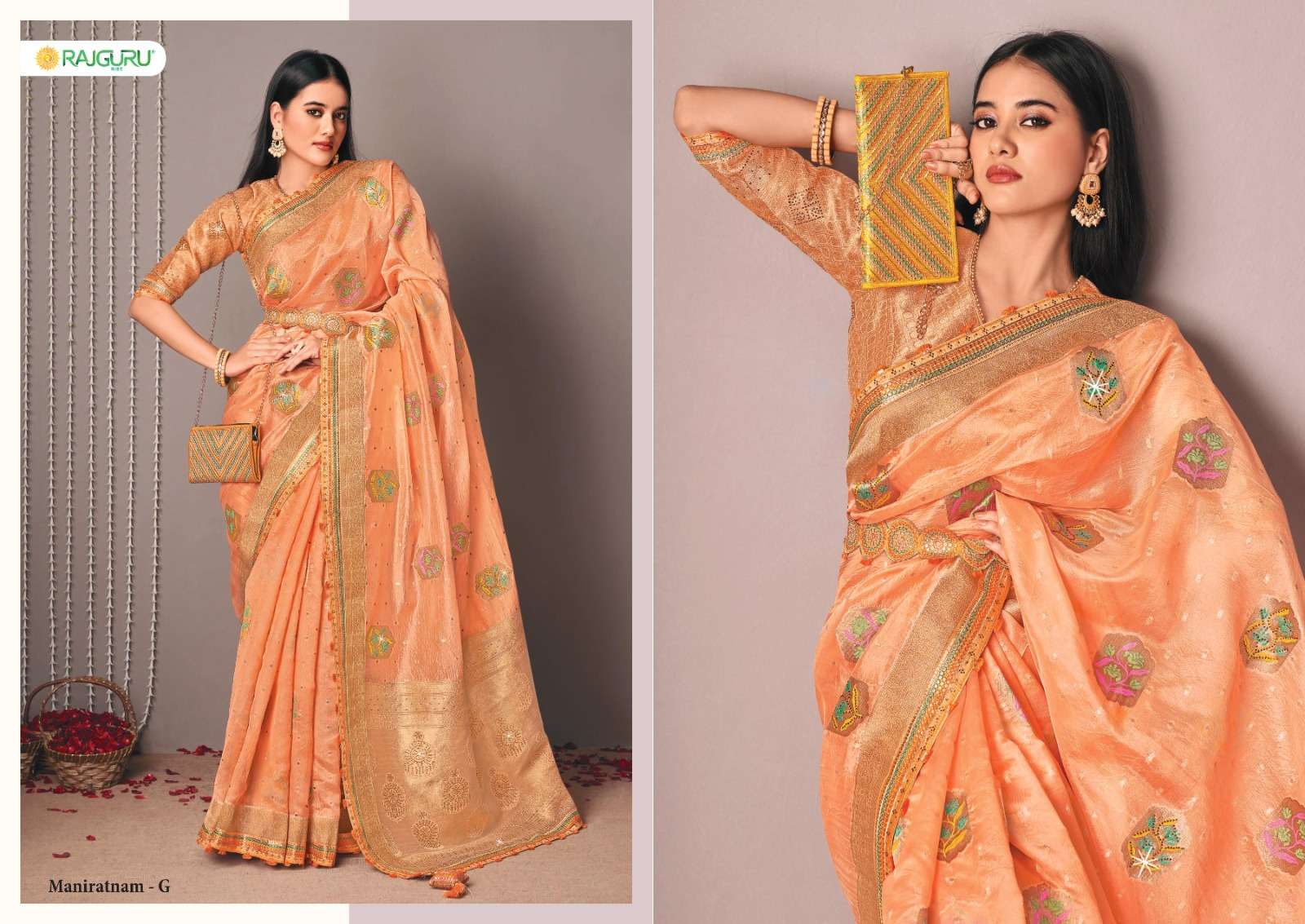 RAJGURU PRESENTS MANIRATNAM DESIGNER FANCY SAREES CATALOG WHOLESALER AND EXPORTER IN SURAT 