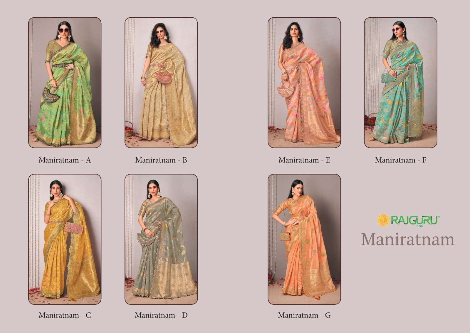 RAJGURU PRESENTS MANIRATNAM DESIGNER FANCY SAREES CATALOG WHOLESALER AND EXPORTER IN SURAT 