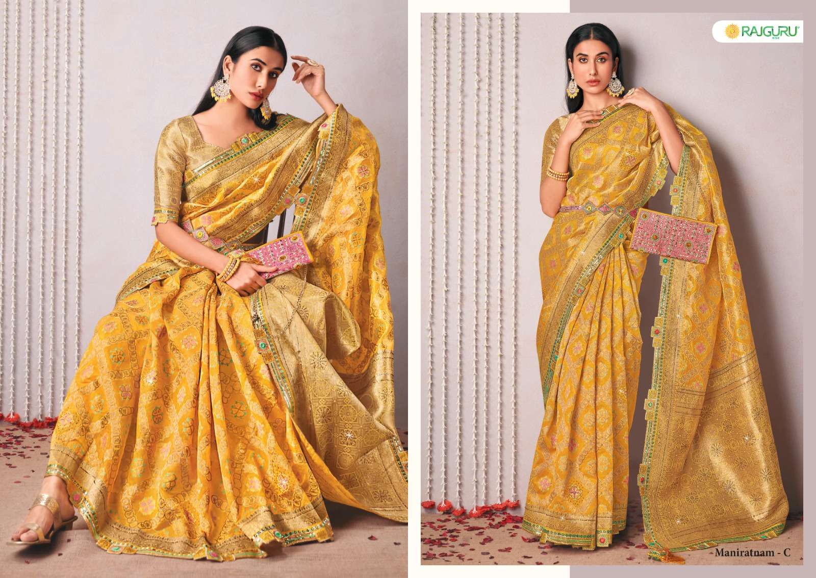 RAJGURU PRESENTS MANIRATNAM DESIGNER FANCY SAREES CATALOG WHOLESALER AND EXPORTER IN SURAT 