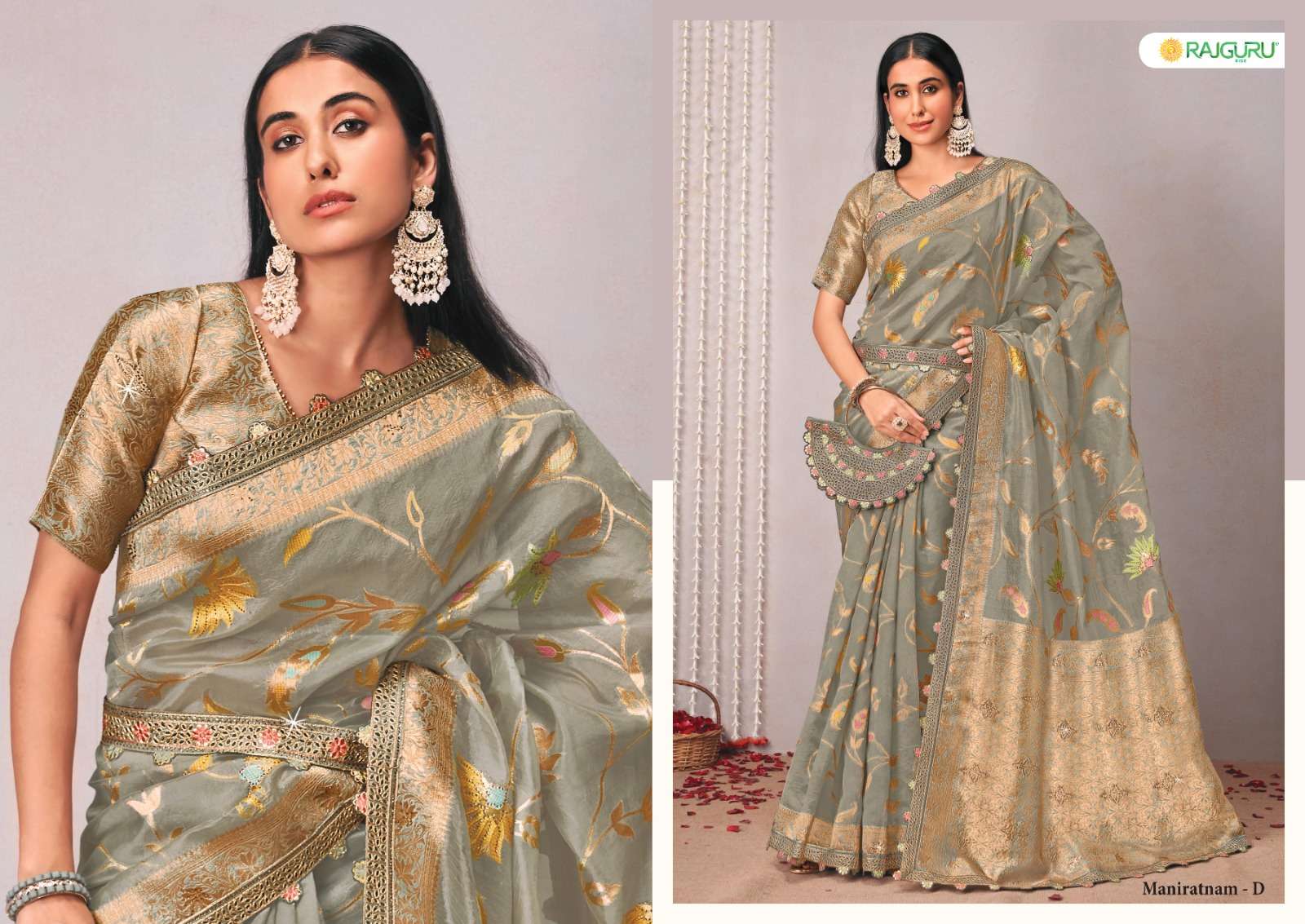 RAJGURU PRESENTS MANIRATNAM DESIGNER FANCY SAREES CATALOG WHOLESALER AND EXPORTER IN SURAT 