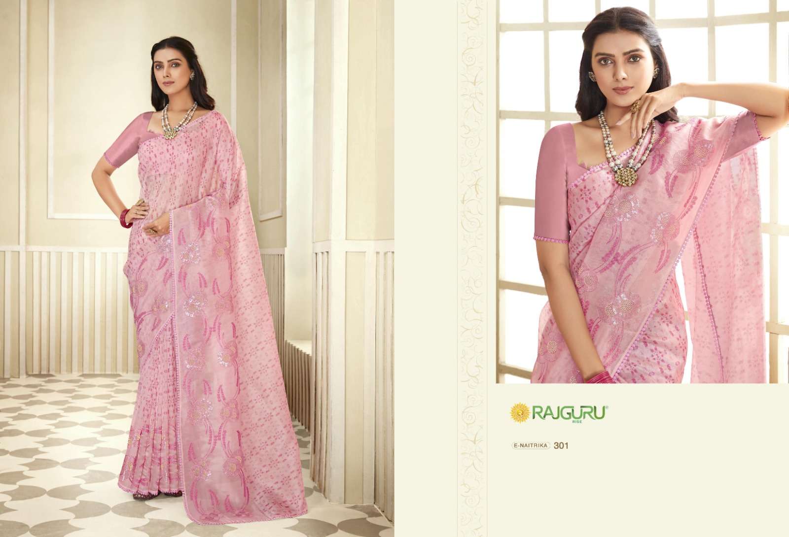 RAJGURU  PRESENTS NAITRIKA FUNCTION WEAR FANCY WORK SAREES CATALOG WHOLESALER AND EXPORTER IN SURAT 