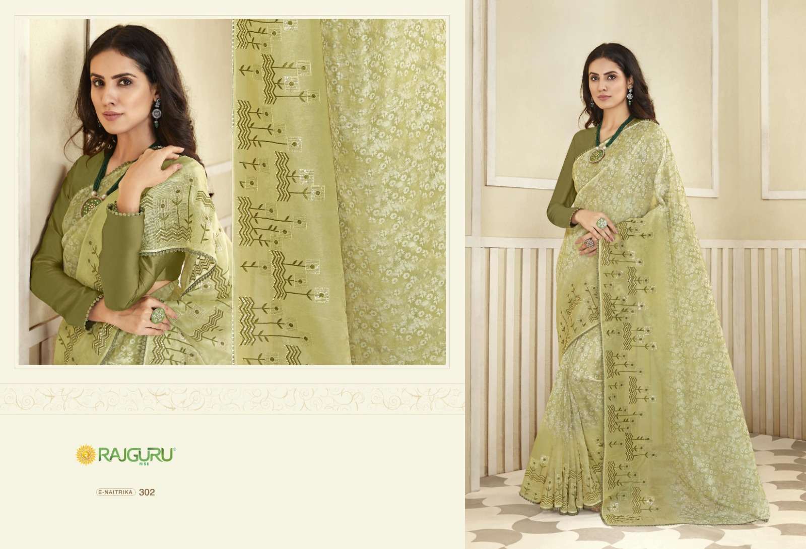 RAJGURU  PRESENTS NAITRIKA FUNCTION WEAR FANCY WORK SAREES CATALOG WHOLESALER AND EXPORTER IN SURAT 