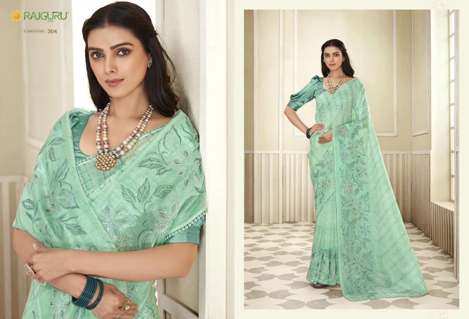 RAJGURU  PRESENTS NAITRIKA FUNCTION WEAR FANCY WORK SAREES CATALOG WHOLESALER AND EXPORTER IN SURAT 