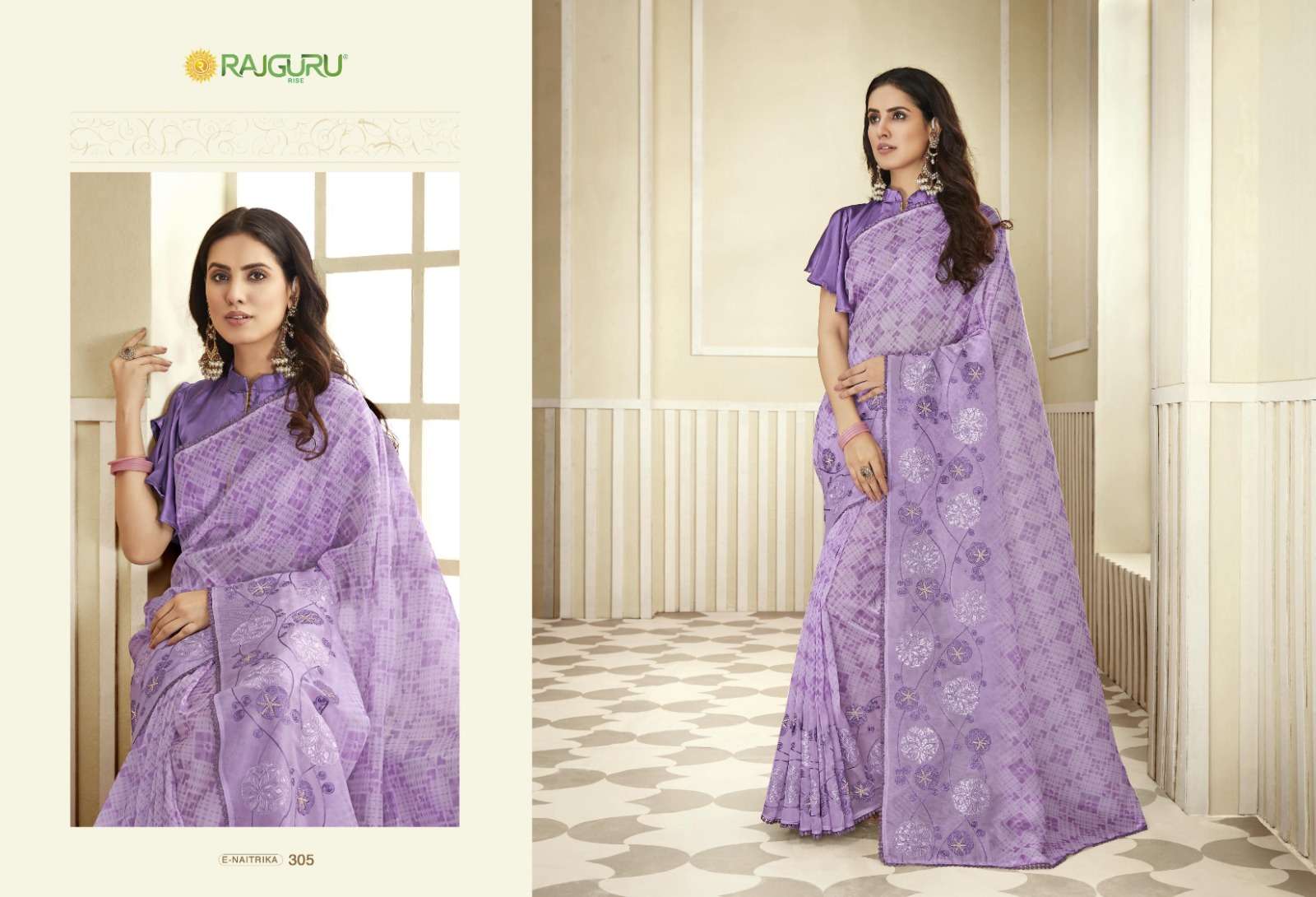RAJGURU  PRESENTS NAITRIKA FUNCTION WEAR FANCY WORK SAREES CATALOG WHOLESALER AND EXPORTER IN SURAT 