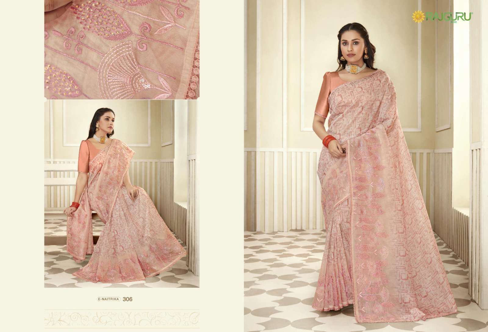 RAJGURU  PRESENTS NAITRIKA FUNCTION WEAR FANCY WORK SAREES CATALOG WHOLESALER AND EXPORTER IN SURAT 