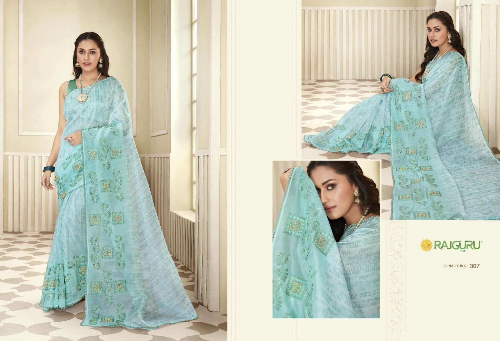 RAJGURU  PRESENTS NAITRIKA FUNCTION WEAR FANCY WORK SAREES CATALOG WHOLESALER AND EXPORTER IN SURAT 