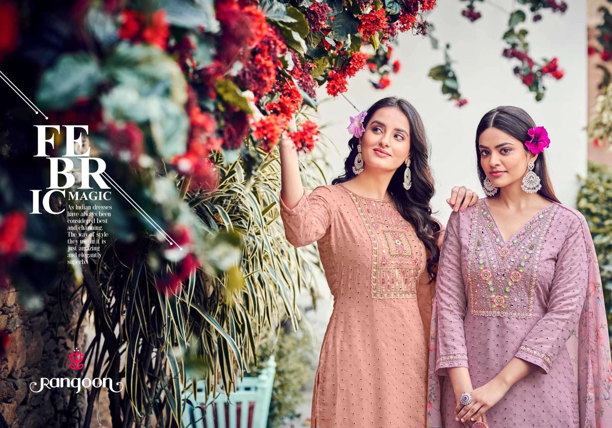 Rangoon presents Vishakha Cotton fancy embroidery work kurtis catalog collection 