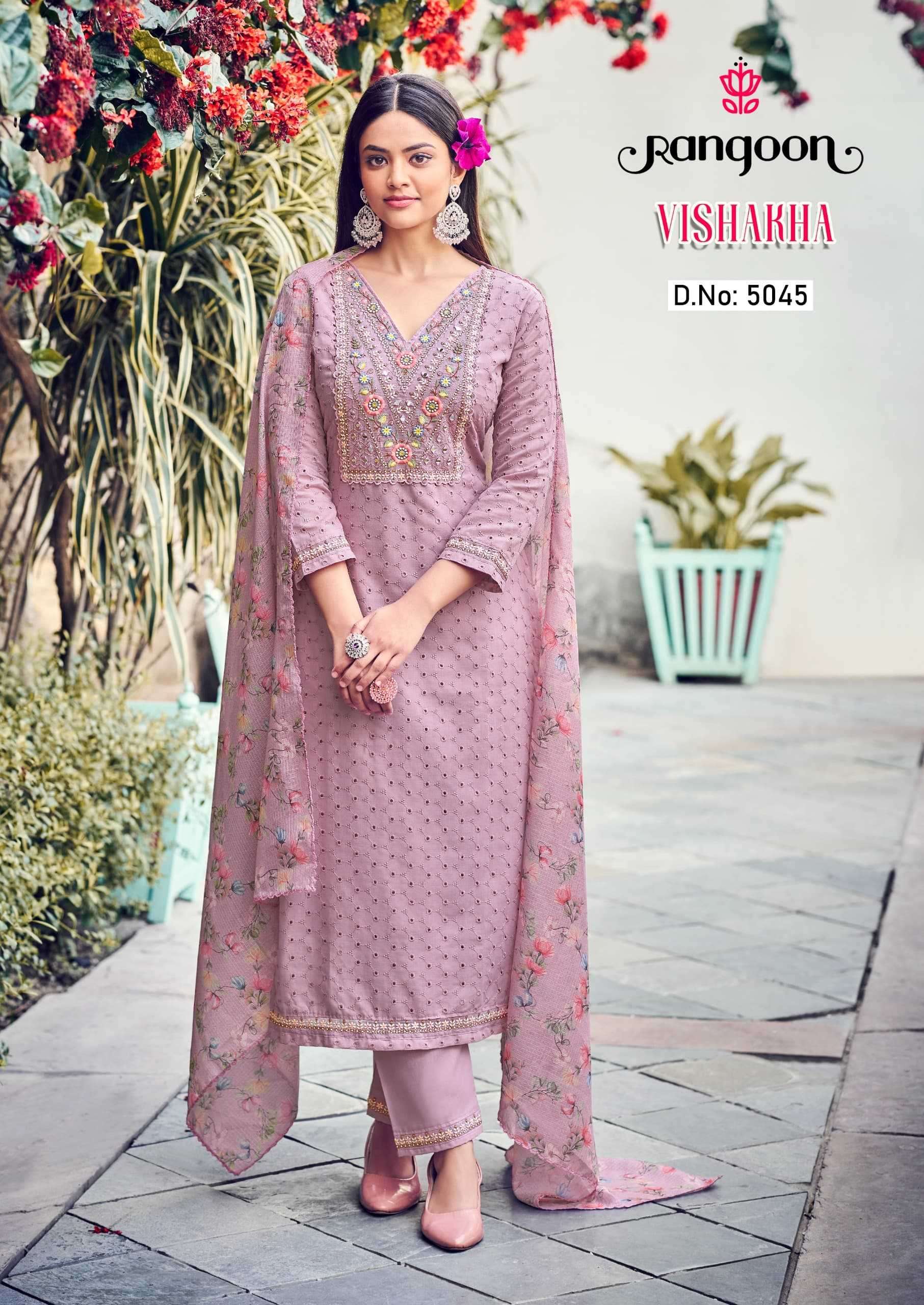 Rangoon presents Vishakha Cotton fancy embroidery work kurtis catalog collection 