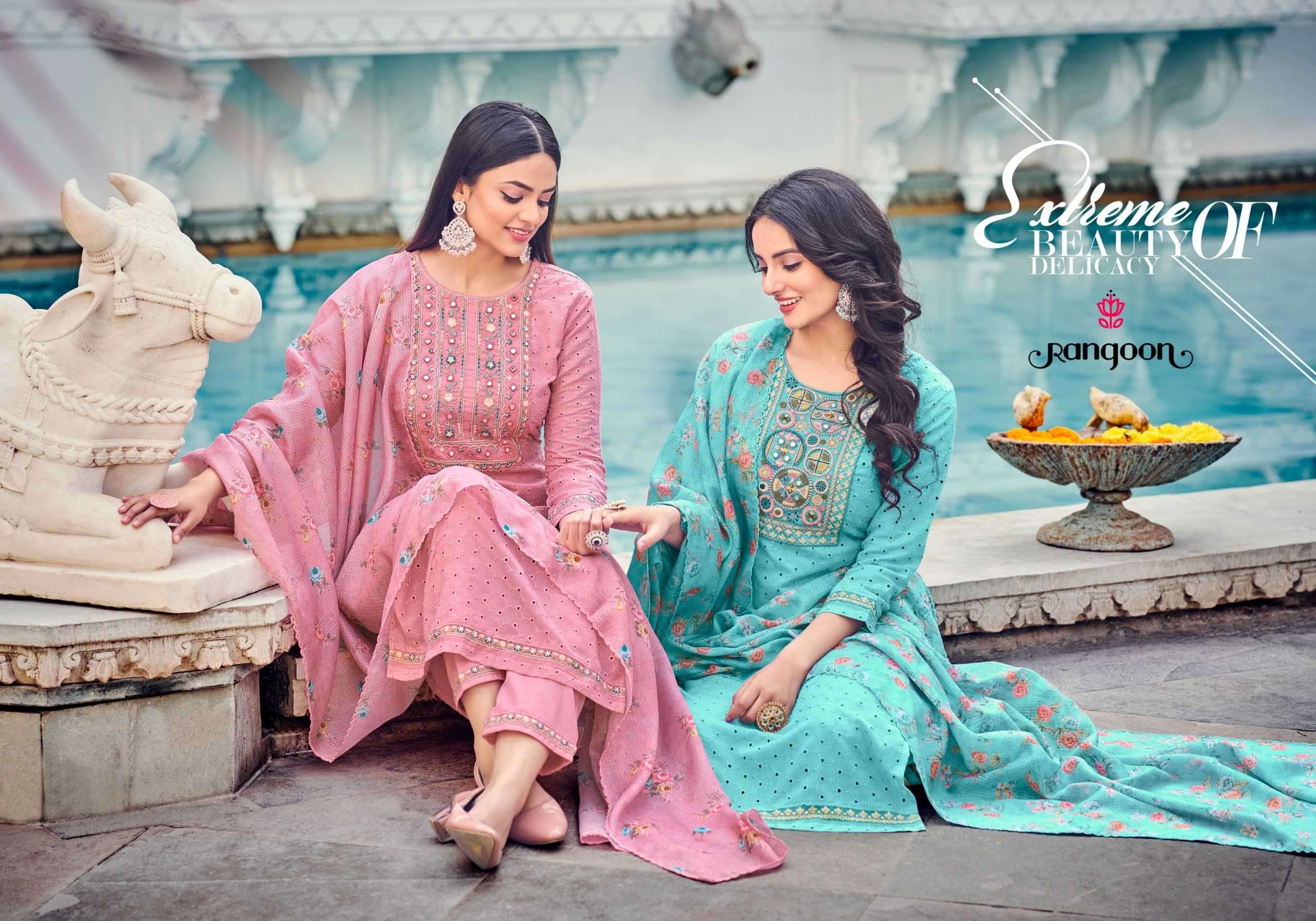 Rangoon presents Vishakha Cotton fancy embroidery work kurtis catalog collection 
