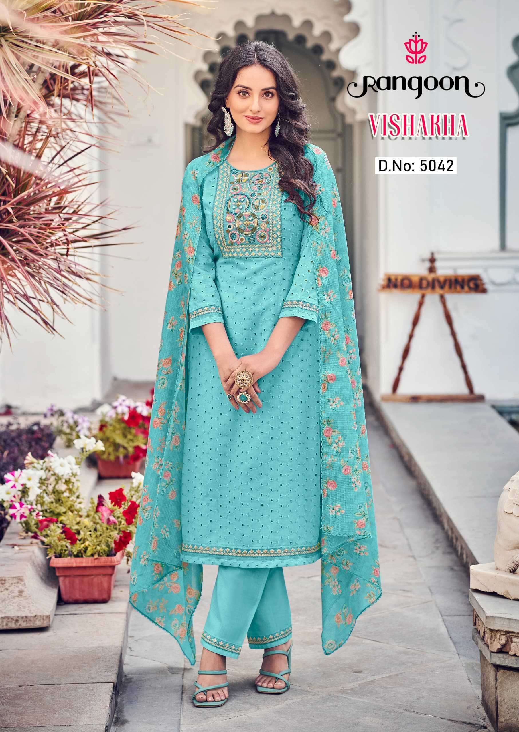 Rangoon presents Vishakha Cotton fancy embroidery work kurtis catalog collection 