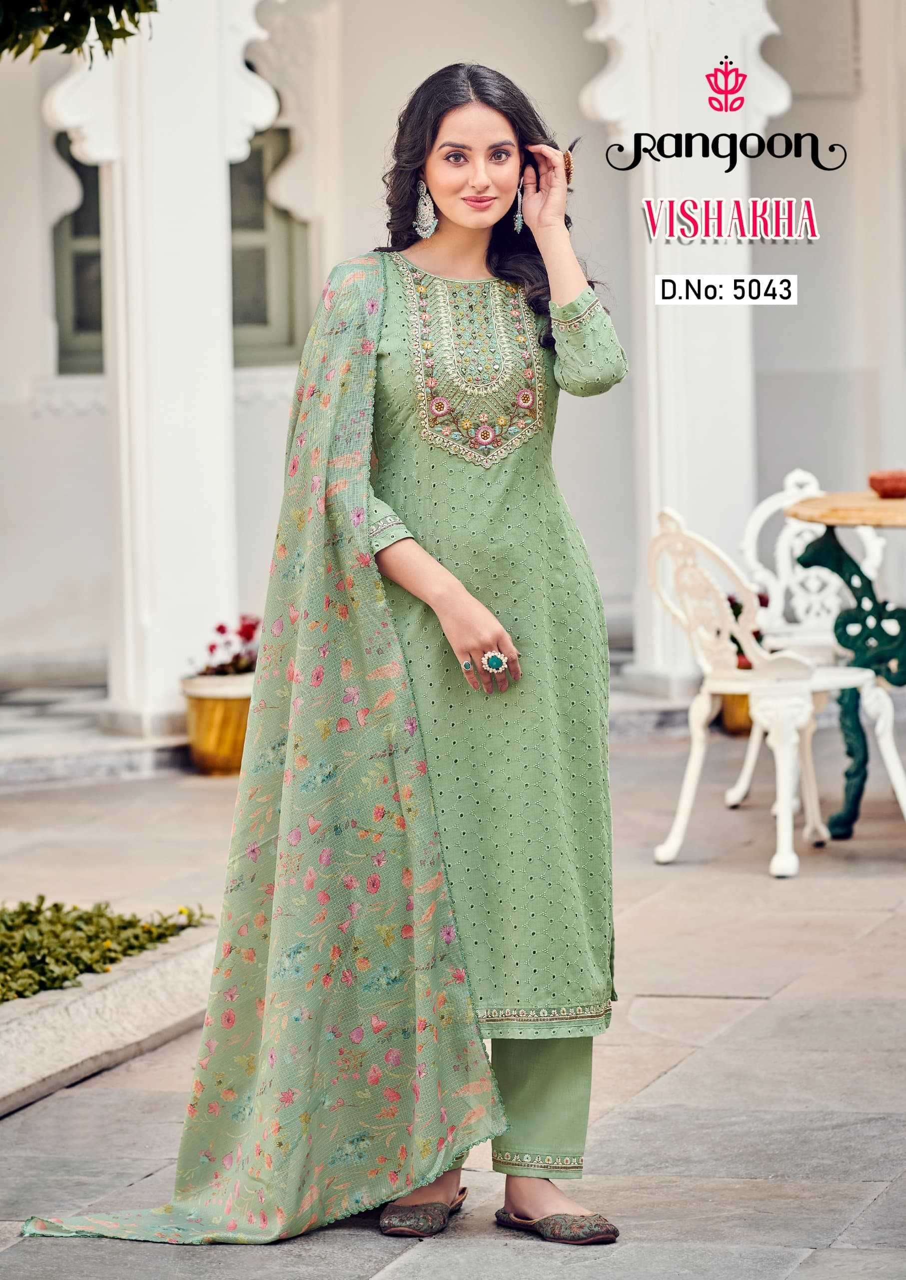 Rangoon presents Vishakha Cotton fancy embroidery work kurtis catalog collection 