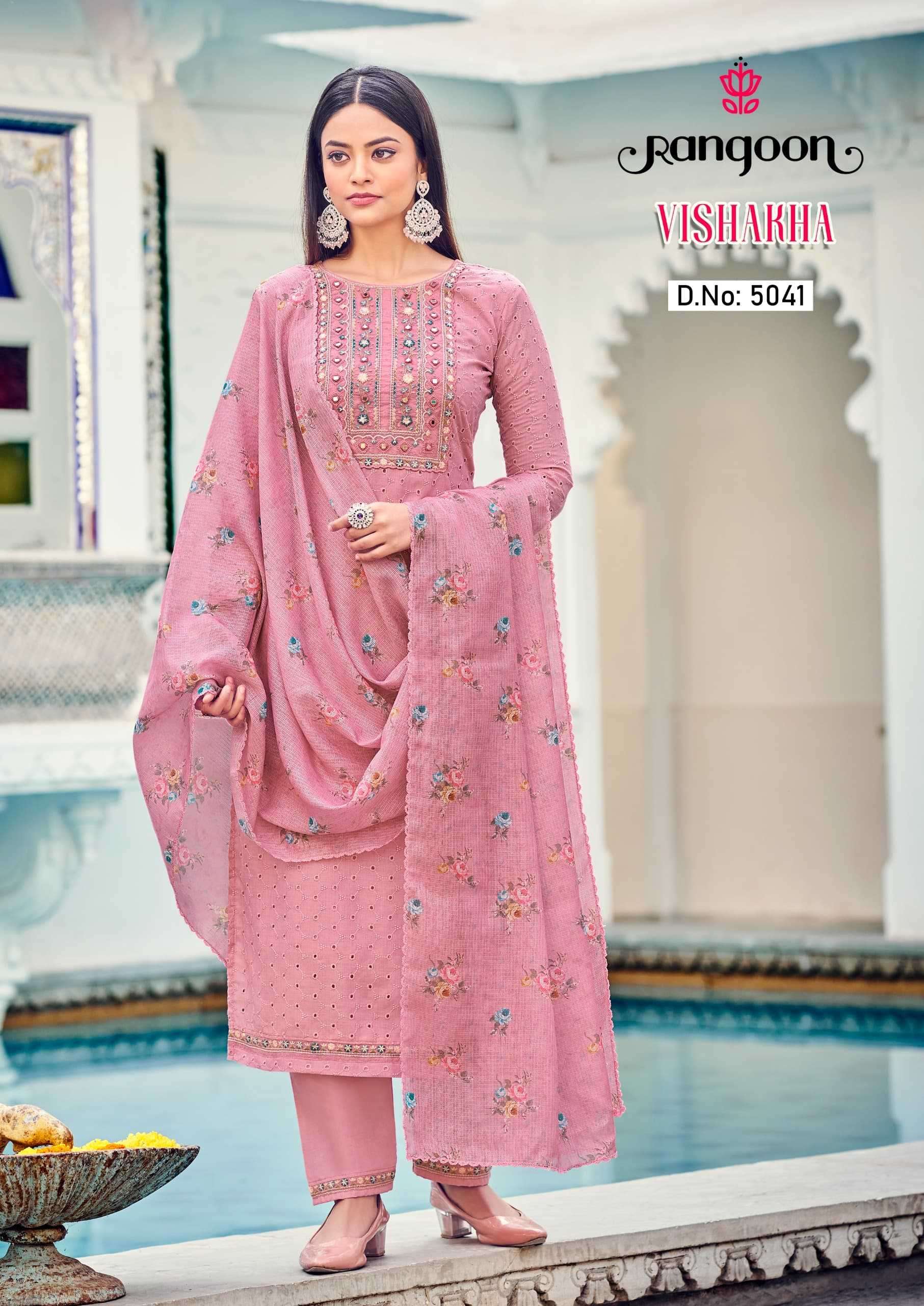 Rangoon presents Vishakha Cotton fancy embroidery work kurtis catalog collection 