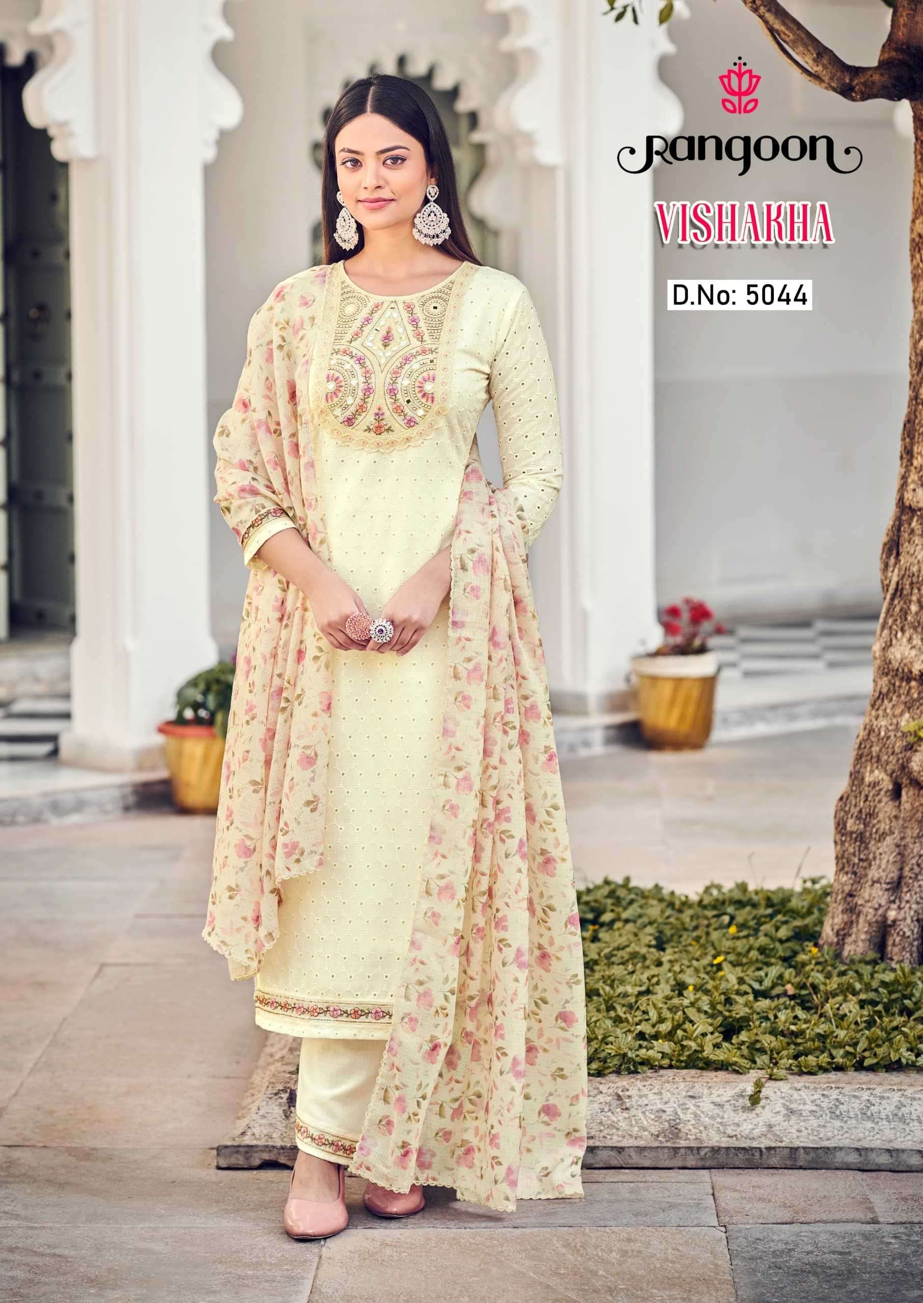 Rangoon presents Vishakha Cotton fancy embroidery work kurtis catalog collection 