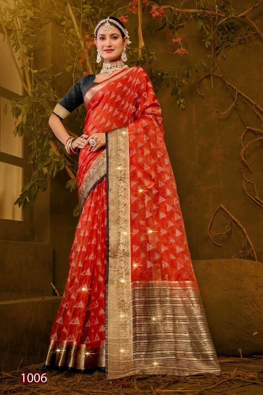 Saroj presents Imperial gold vol-2 organza Swarovski work sarees catalog wholesaler 