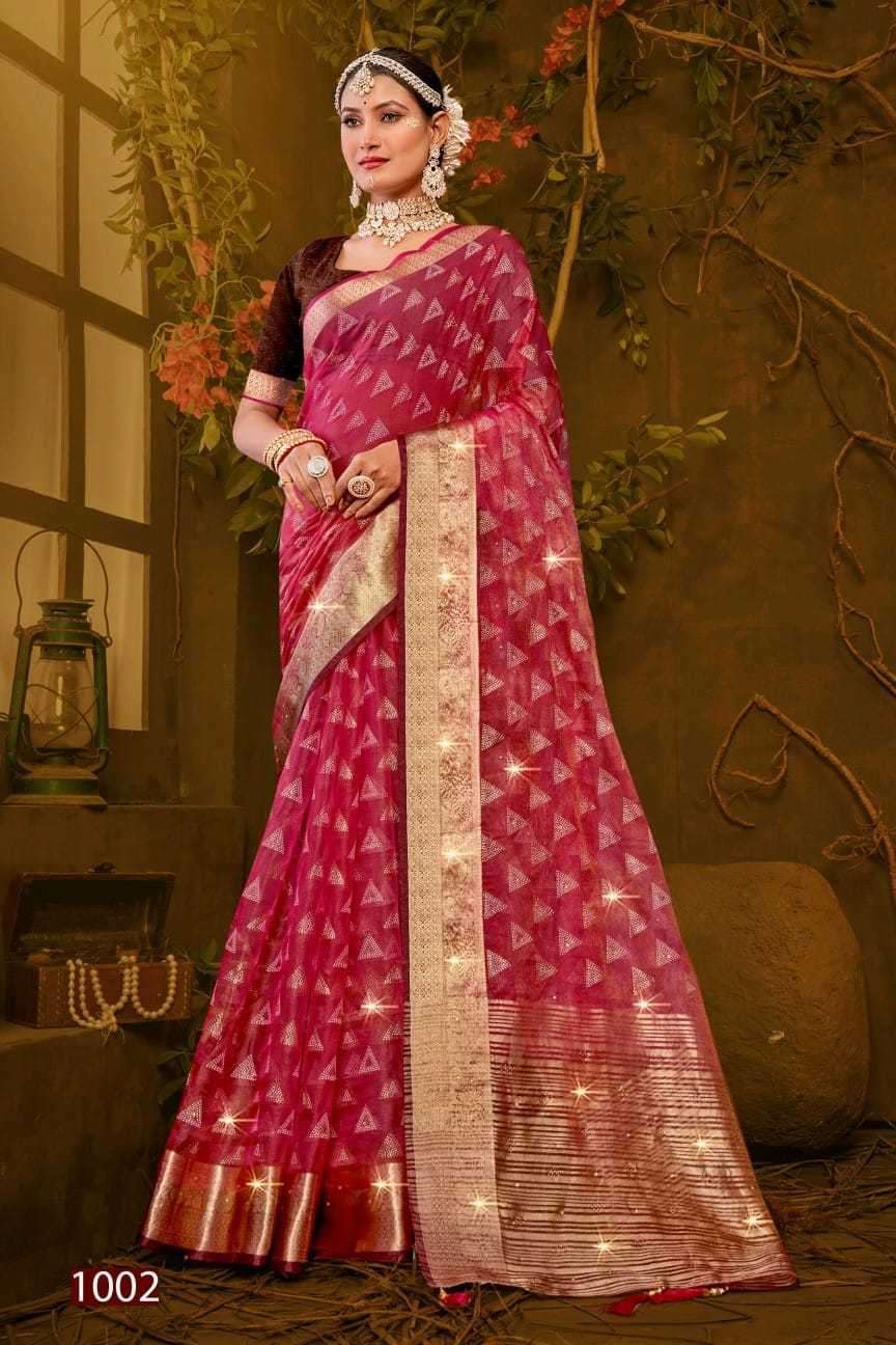 Saroj presents Imperial gold vol-2 organza Swarovski work sarees catalog wholesaler 
