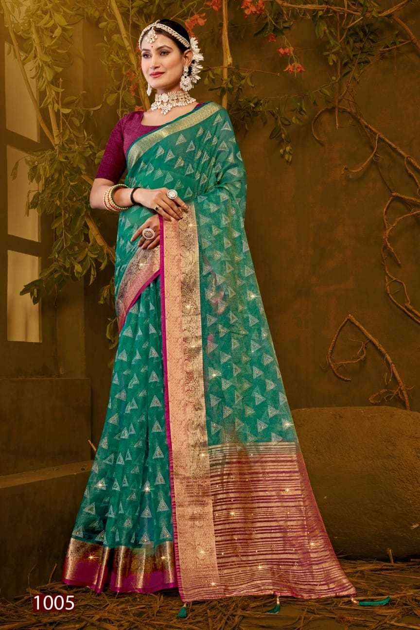 Saroj presents Imperial gold vol-2 organza Swarovski work sarees catalog wholesaler 