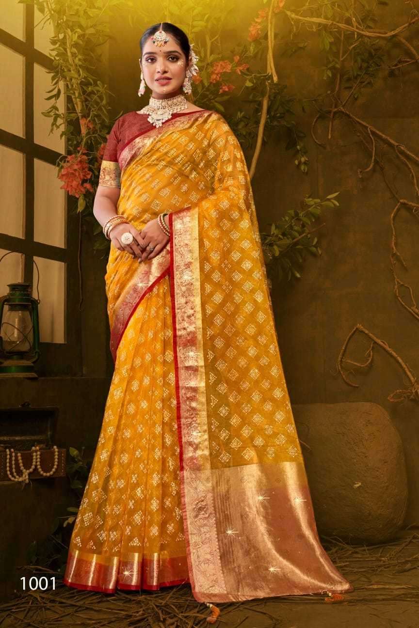 Saroj presents Imperial Gold vol-3 organza sarees catalog wholesaler 