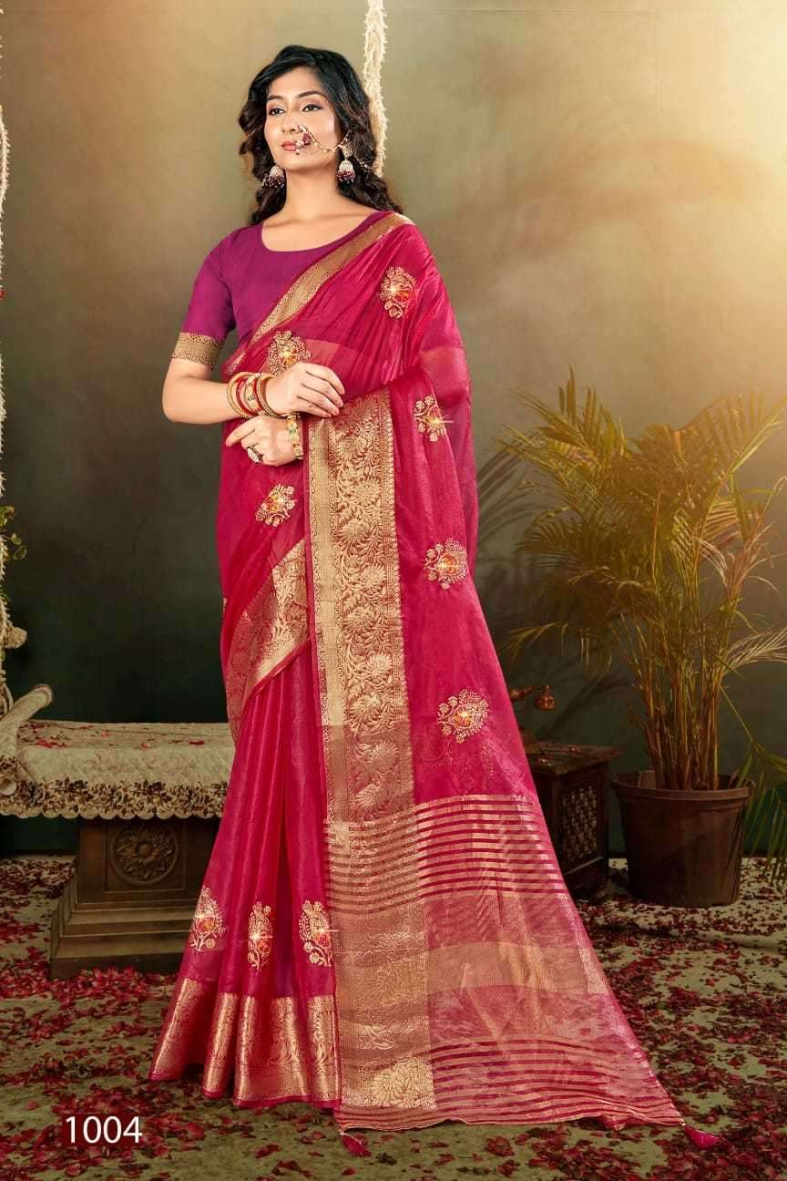 Saroj presents Lailla vol-3 organza embroidery work sarees catalog wholesaler 