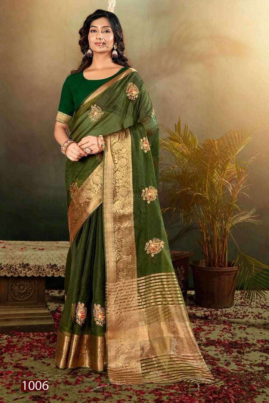 Saroj presents Lailla vol-3 organza embroidery work sarees catalog wholesaler 