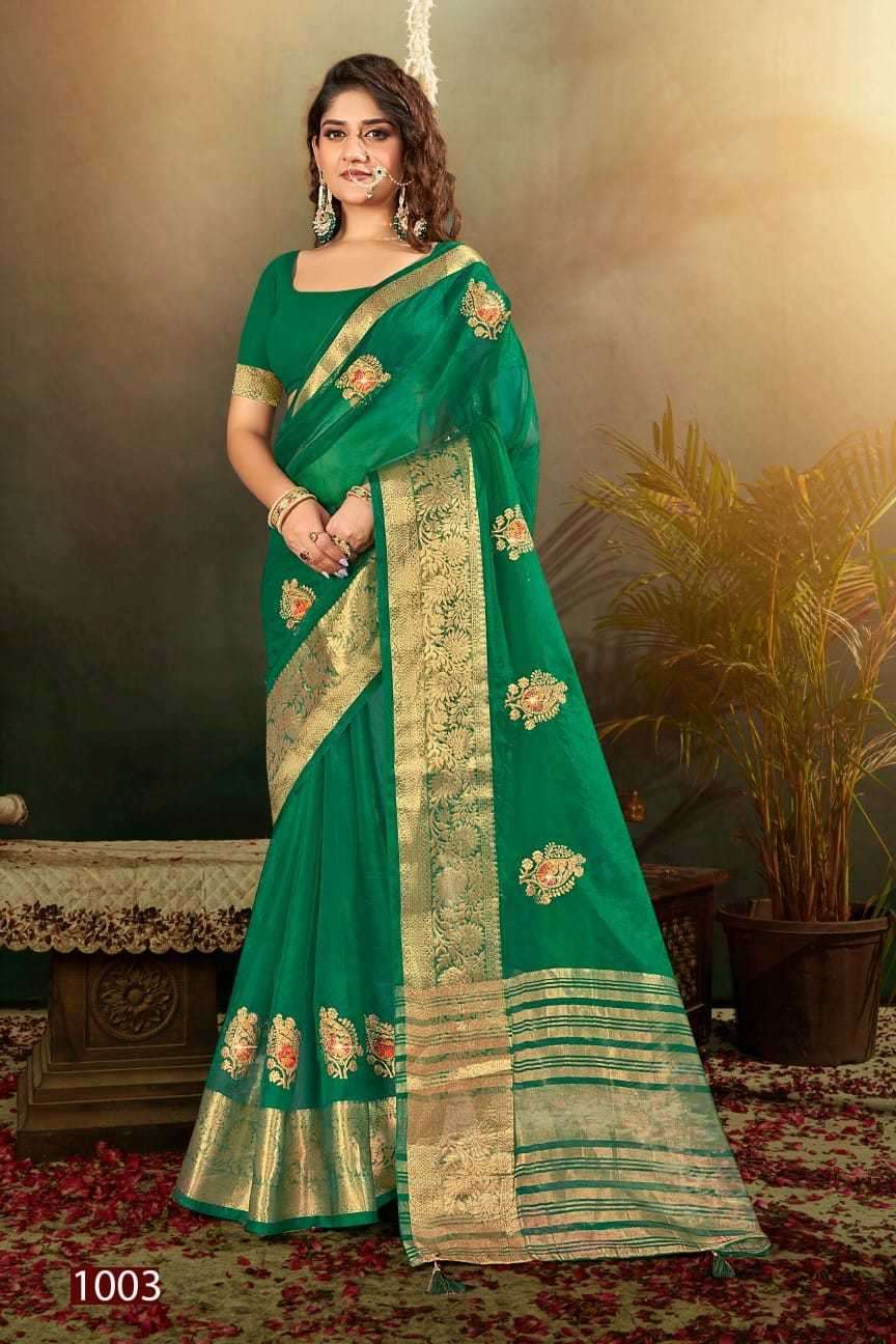 Saroj presents Lailla vol-3 organza embroidery work sarees catalog wholesaler 