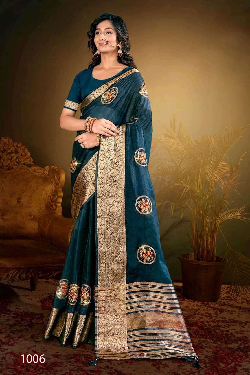 Saroj presents Lailla vol-4 organza embroidery work sarees catalog wholesaler 
