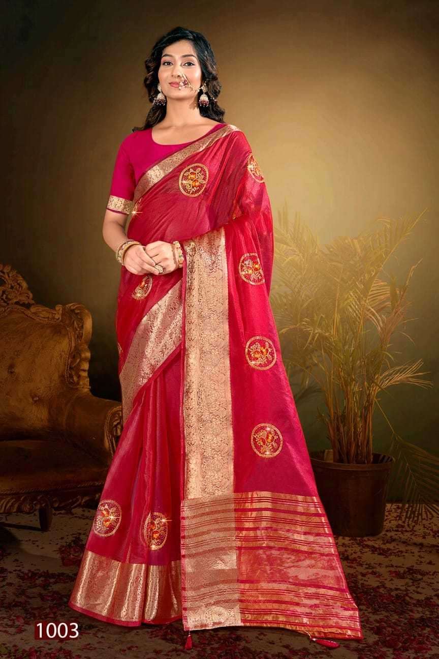 Saroj presents Lailla vol-4 organza embroidery work sarees catalog wholesaler 