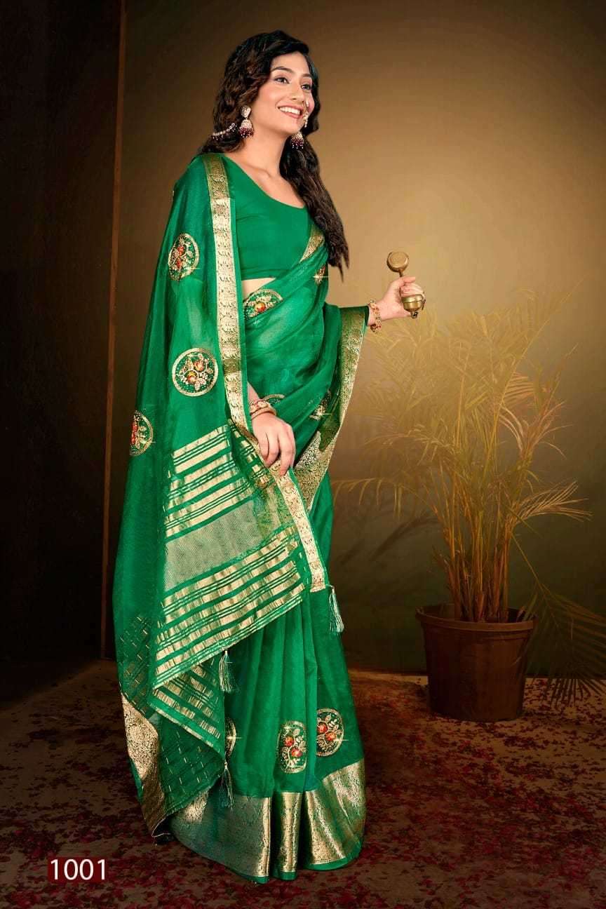 Saroj presents Lailla vol-4 organza embroidery work sarees catalog wholesaler 