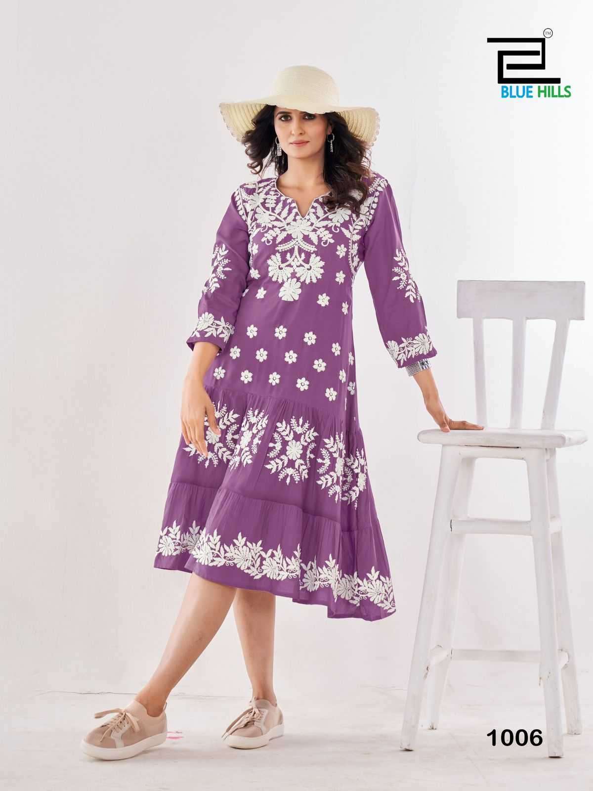 BLUE HILLS PRESENTS KIARA VOL-10 RAYON LUCKNOWI WORK FULL STITCH BIG SIZE STYLISH OUTFIT LONG KURTIS CATALOG WHOLESALER AND EXPORTER IN SURAT