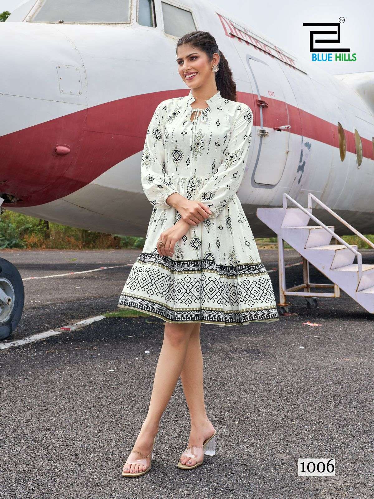 BLUE HILLS PRESENTS NETFLIX RAYON TUNIC STYLE FANCY READYMADE SHORT MIDI DRESS CATALOG WHOLESALER AND EXPORTER 